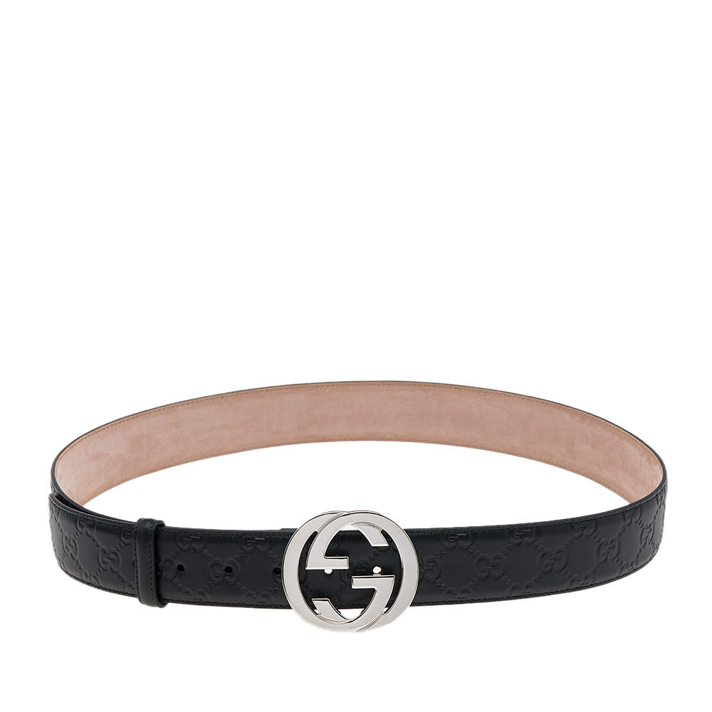 Pre Owned Gucci Black Guccissima Leather Interlocking G Belt 100CM