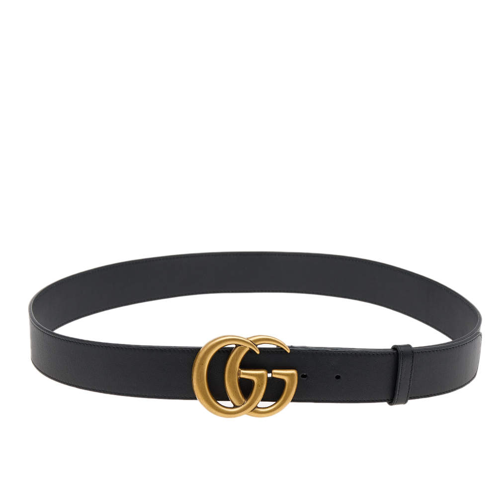 مملوكة مسبقًا Gucci Black Leather GG Marmont Belt 100 CM