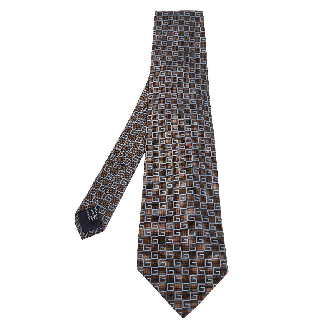 مملوكة مسبقًا Gucci Brown G Pattern Silk Jacquard Tie