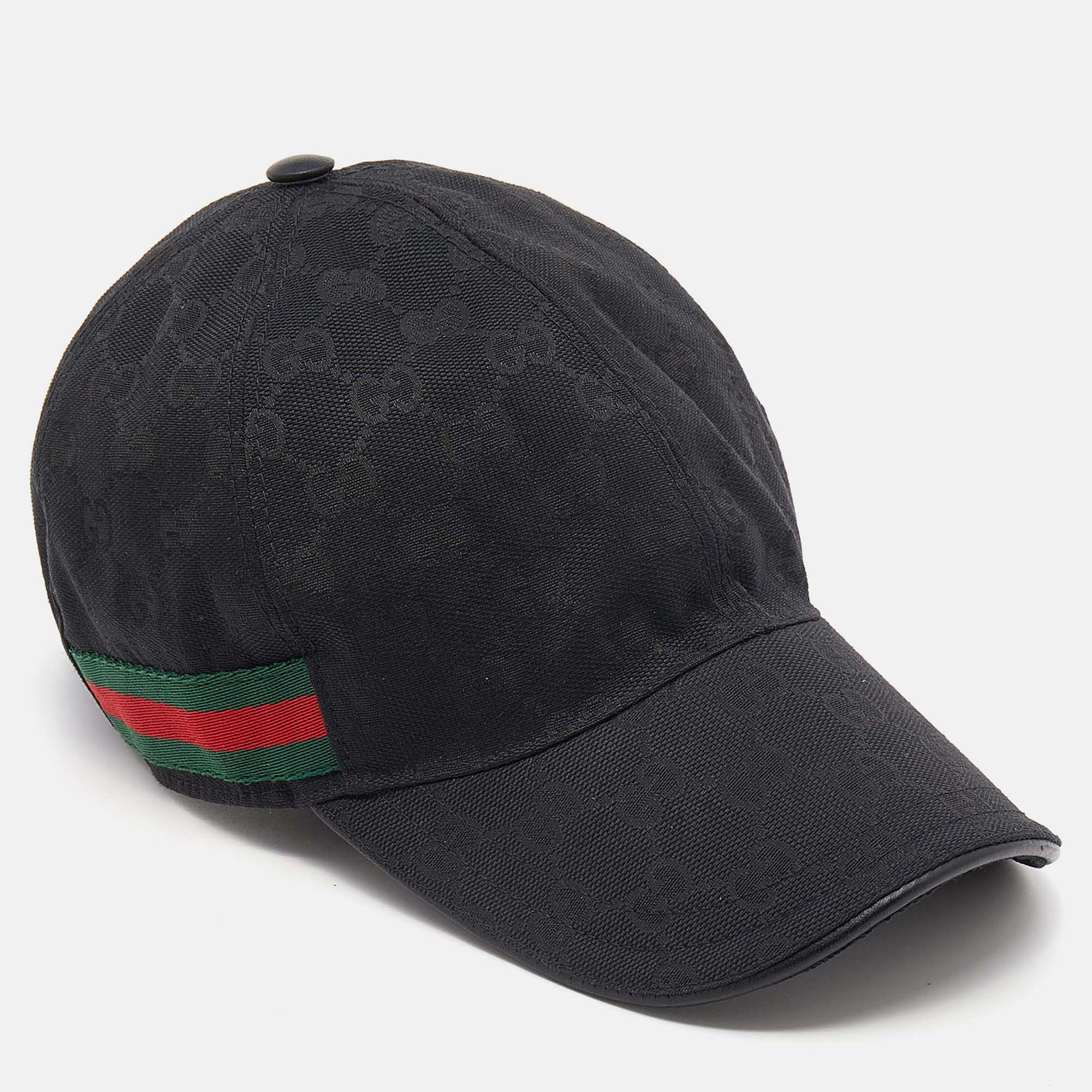 مملوكة مسبقًا كاب بيسبول غوتشي كانفاس جي جي أسود بنمط ويب مقاس متوسط - ميديوم