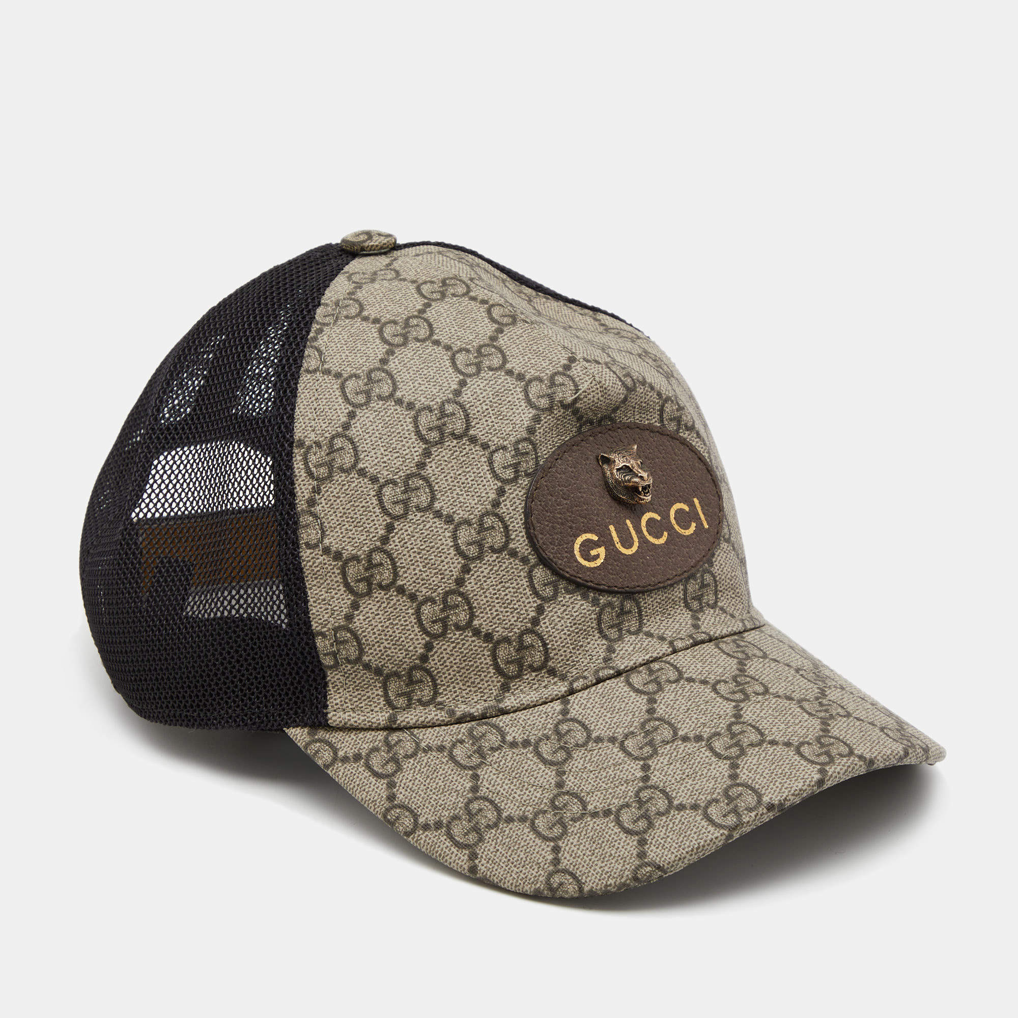 Pre Owned Gucci Beige Canvas GG Supreme Appliqued Baseball Cap