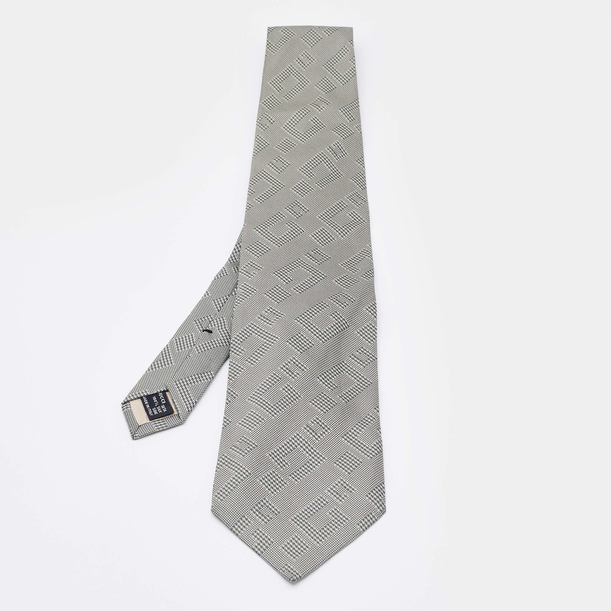 Gucci Vintage Grey Logo Jacquard Silk Tie