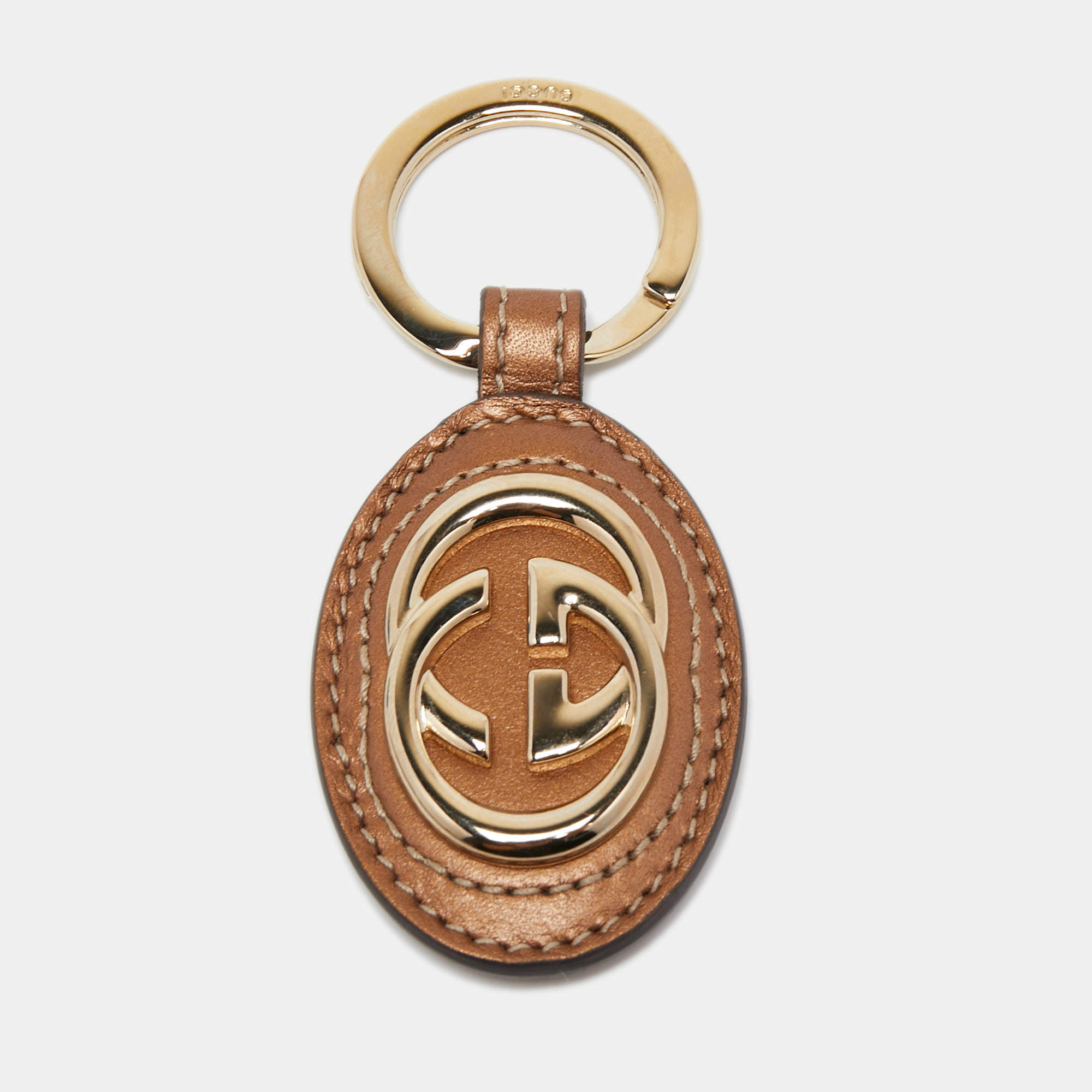 Pre Owned Gucci Brown Leather Interlocking G Keyring