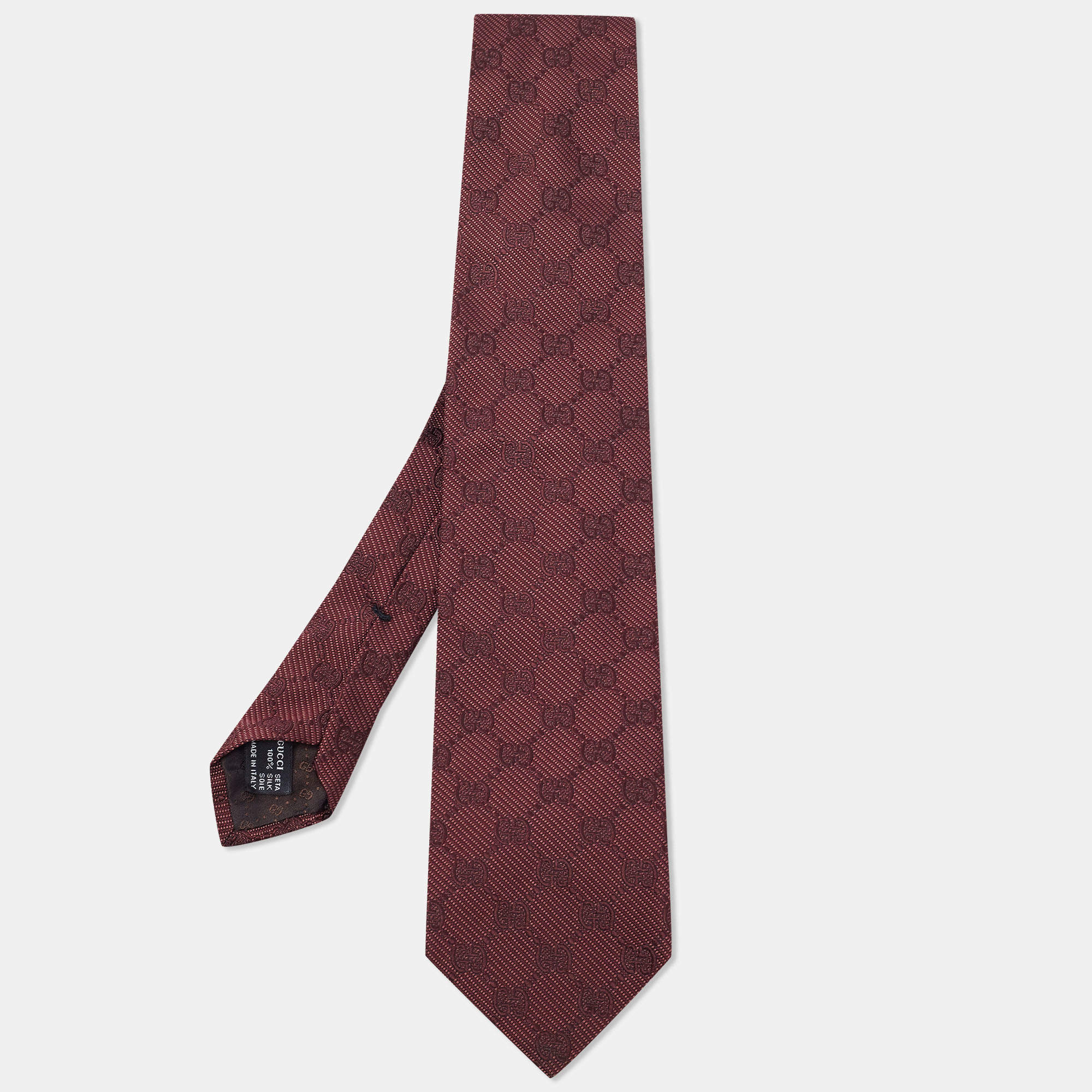 Pre Owned Gucci Burgundy GG Monogram Jacquard Silk Tie
