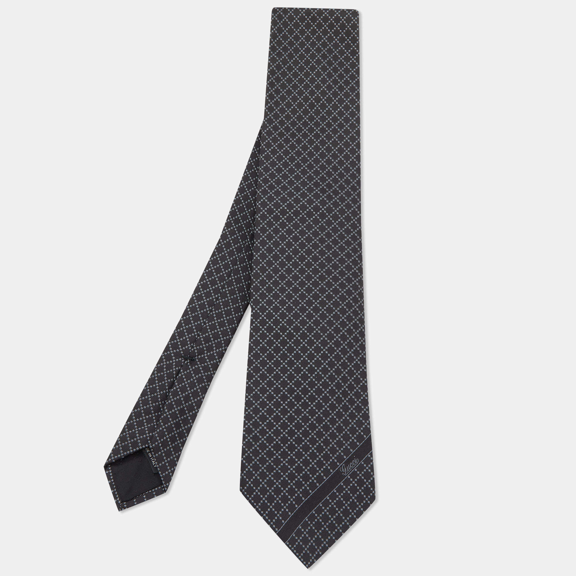 Pre Owned Gucci Black Diamante Silk Jacquard Tie