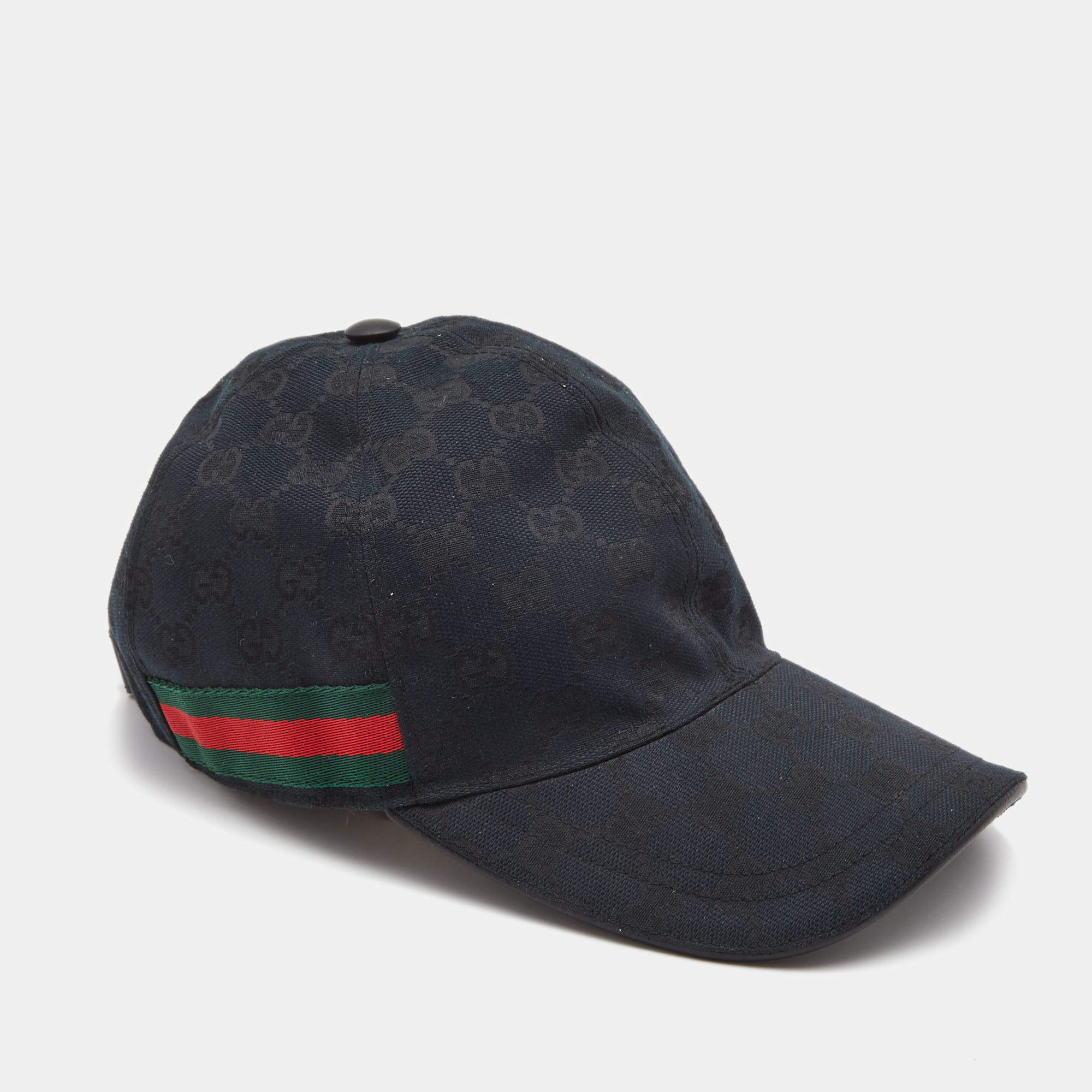 Gucci Black Guccissima Canvas Web Detail Baseball Cap S