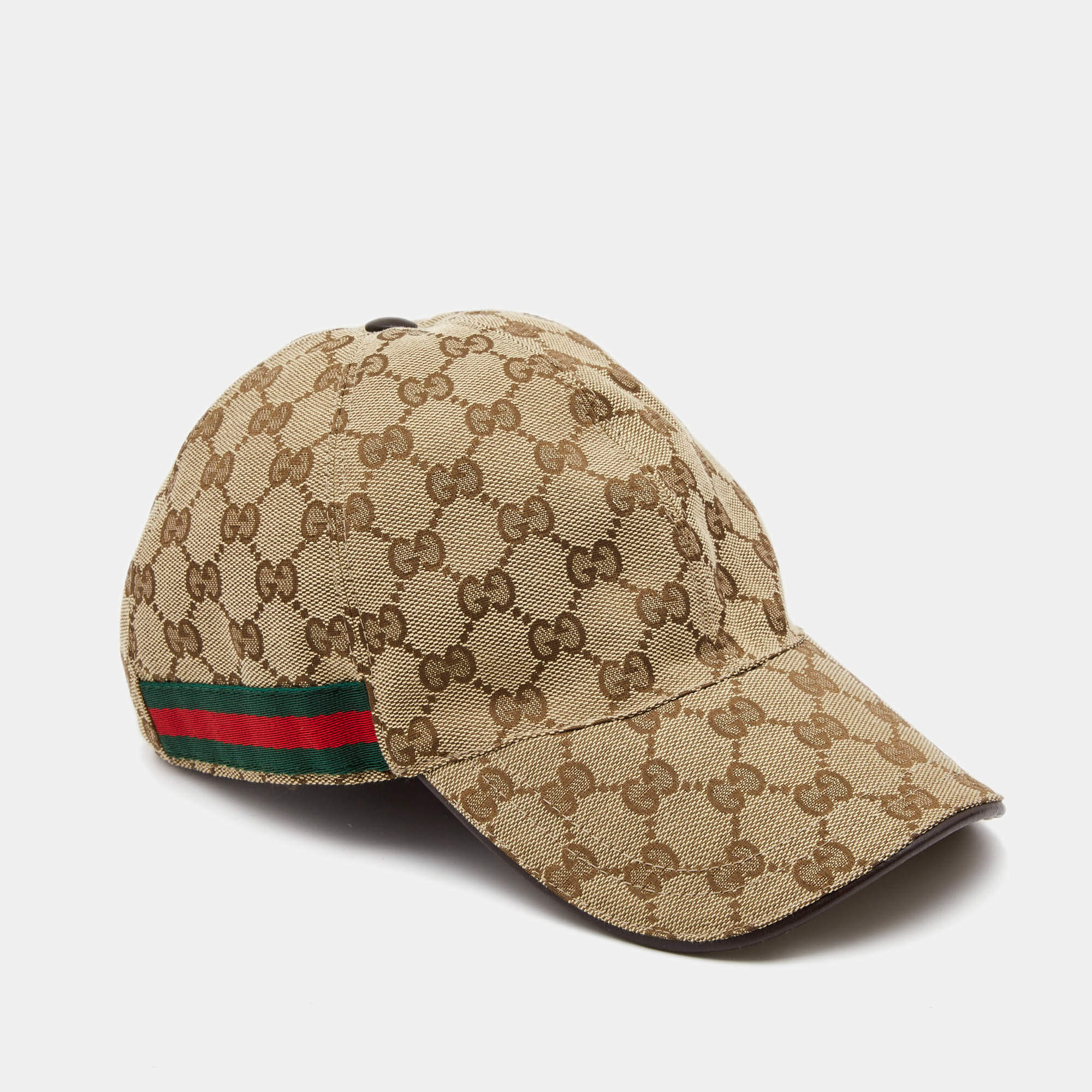 Gucci Beige GG Canvas Web Trim Detail  Baseball Cap L