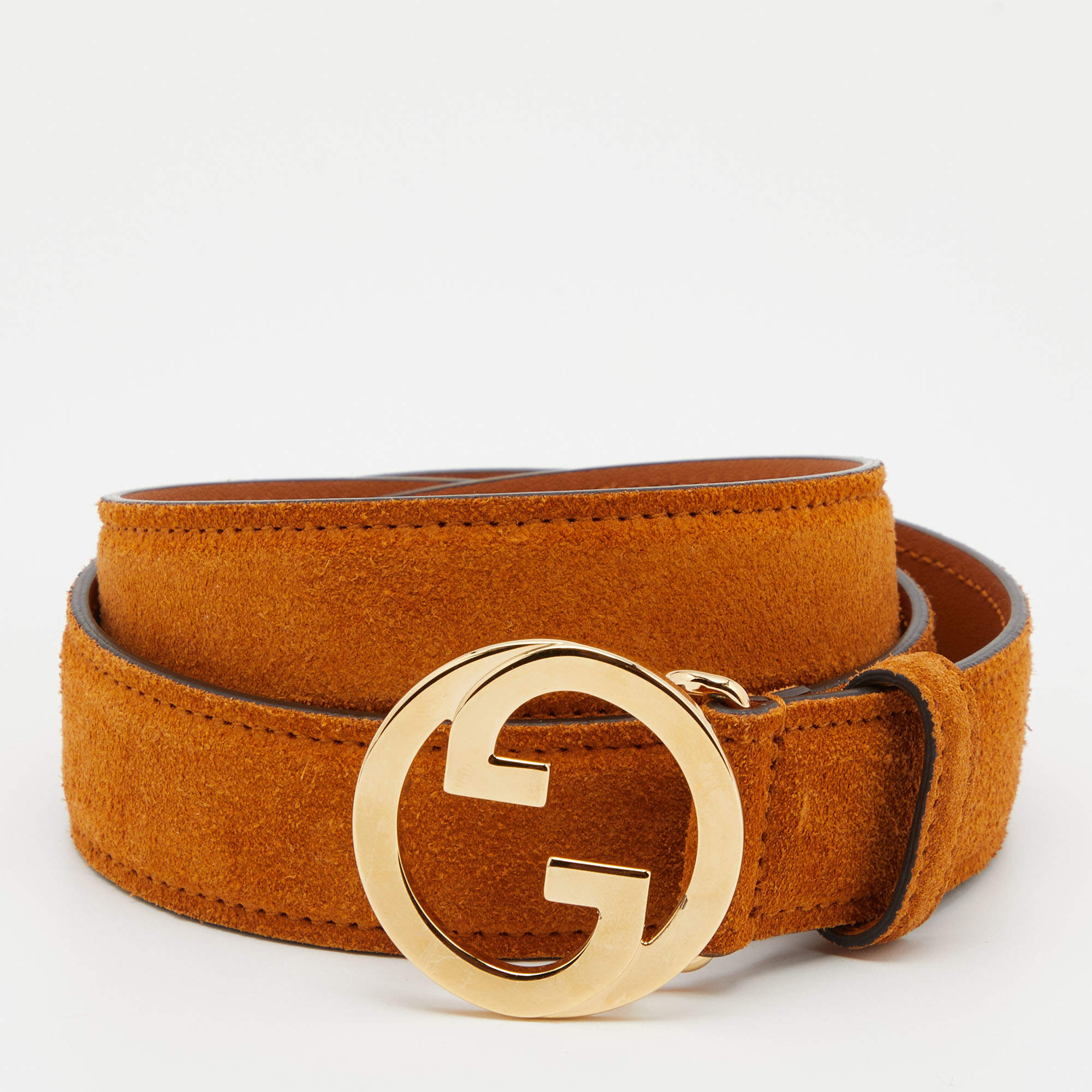 Gucci Rust Suede Interlocking G Buckle Belt 95CM Gucci TLC