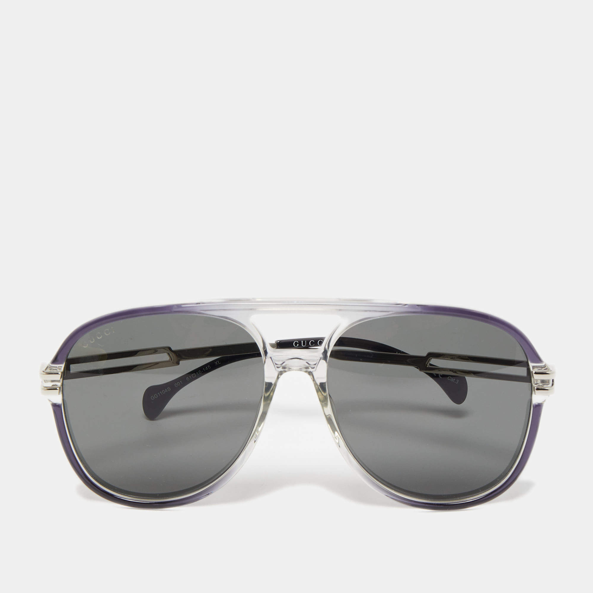 Pre Owned Gucci White/Black GG1104S Aviator Sunglasses