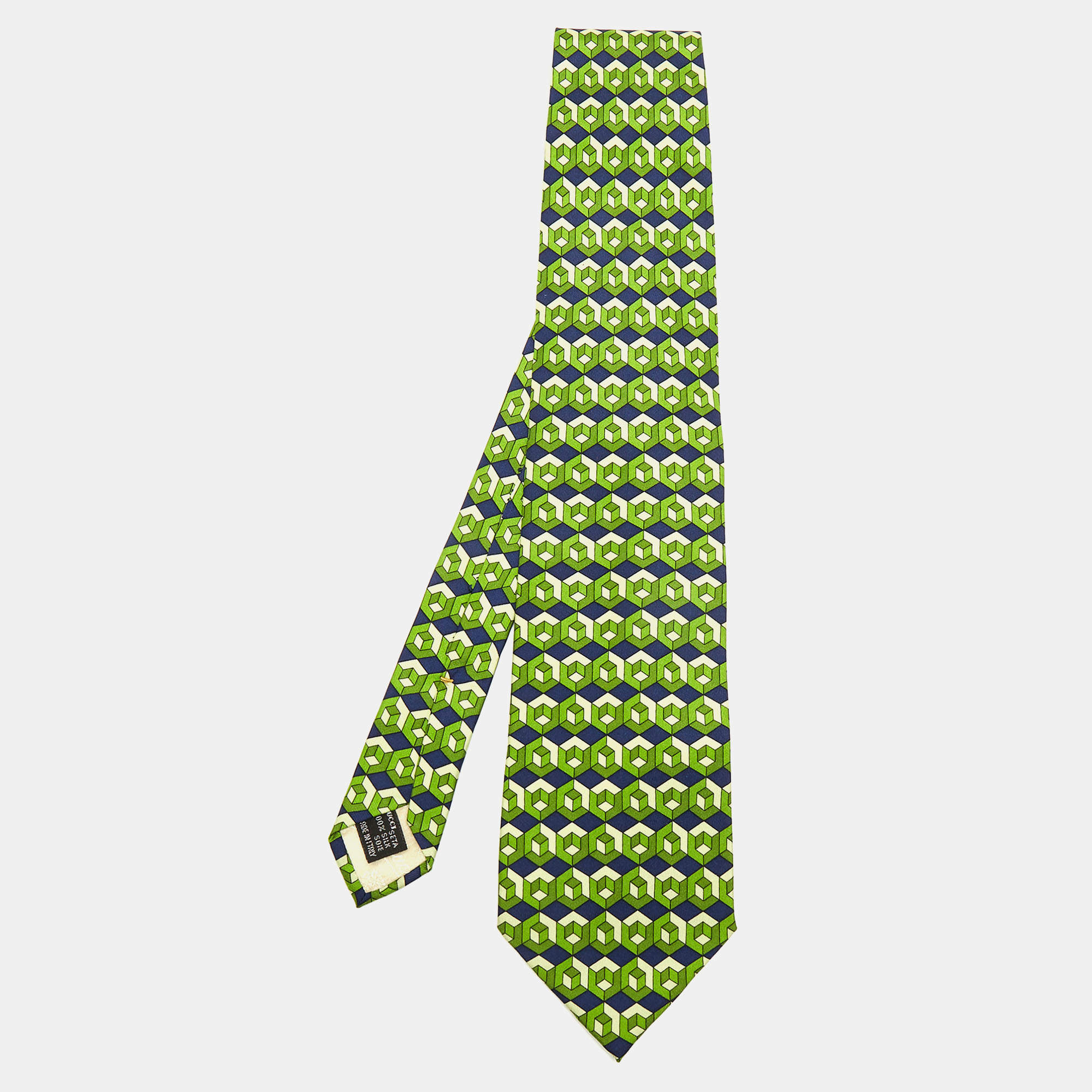 Gucci Green Cube Printed Silk Tie