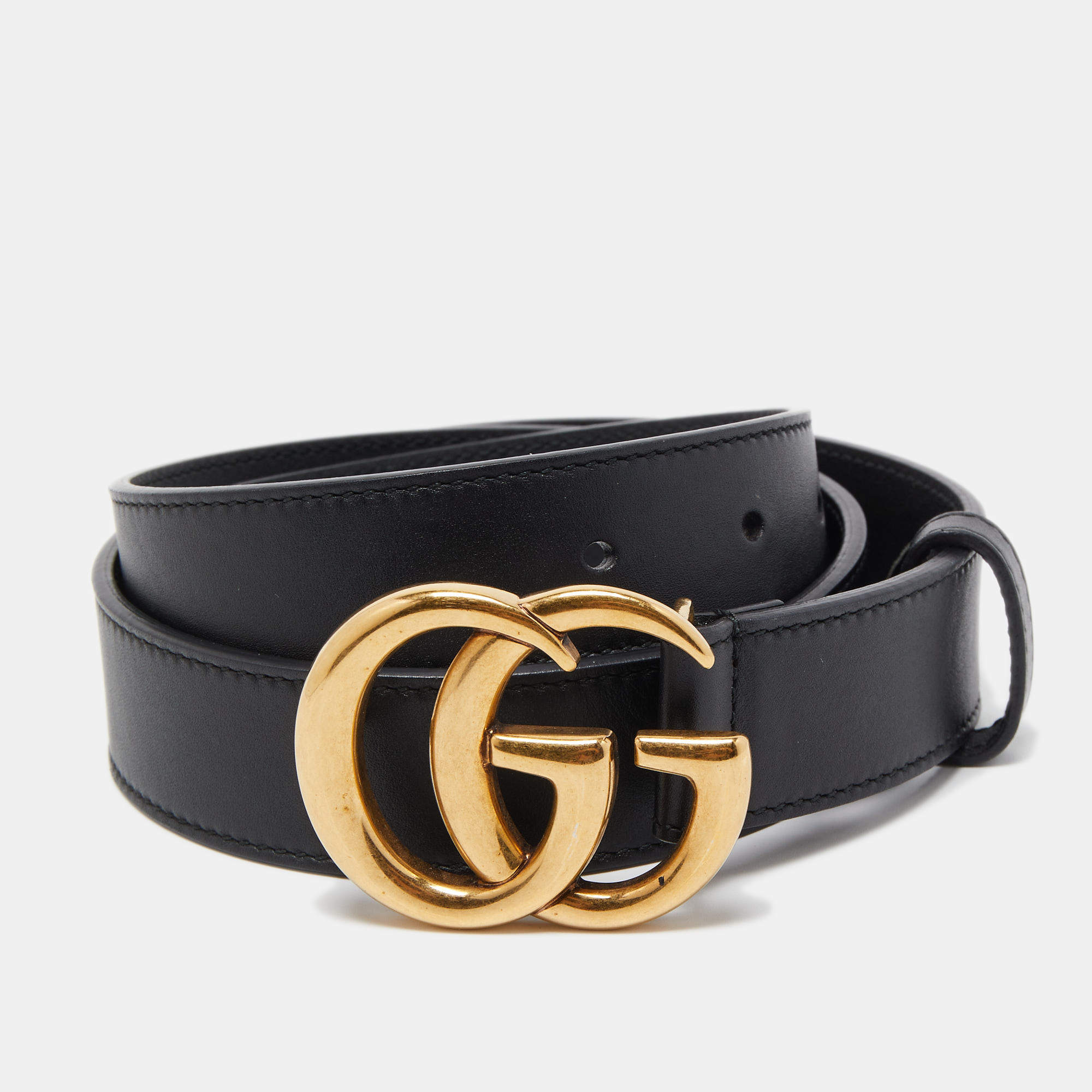 Gucci Black Leather Double G Buckle Belt 80CM