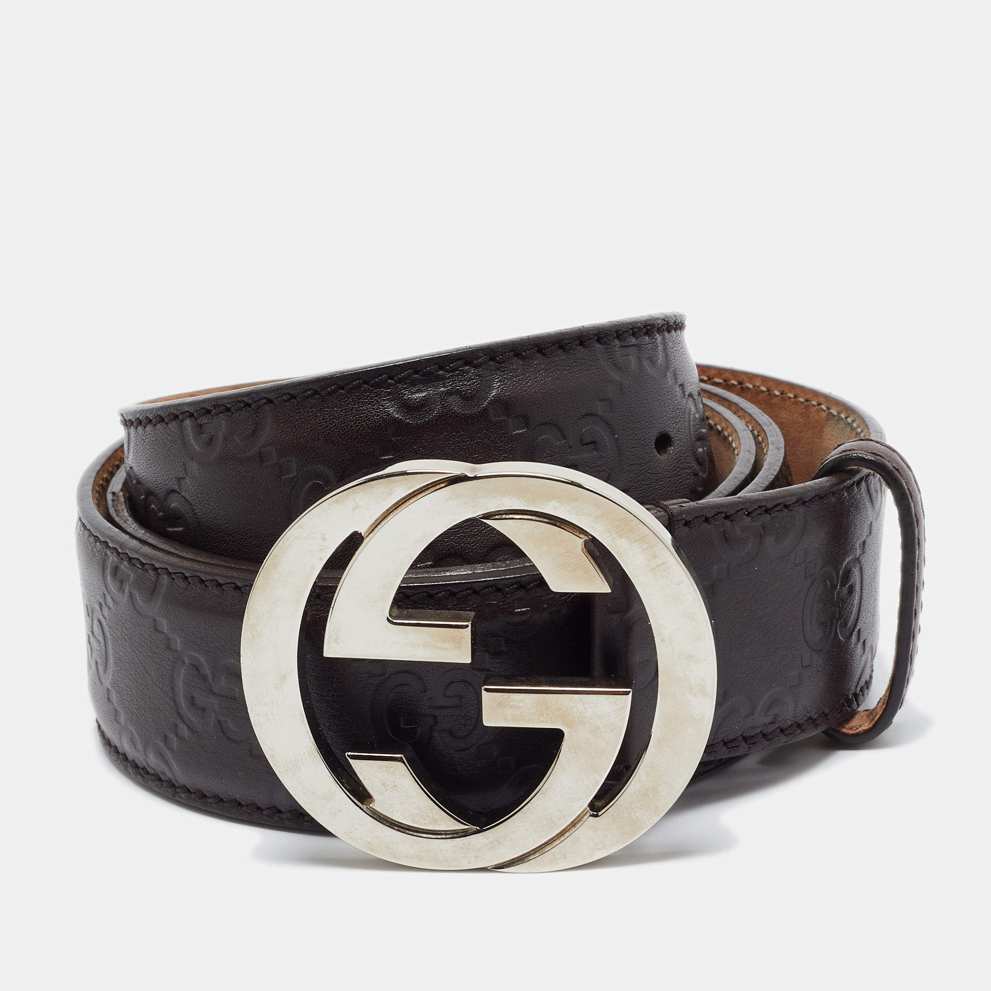 Leather belt with interlocking g best sale