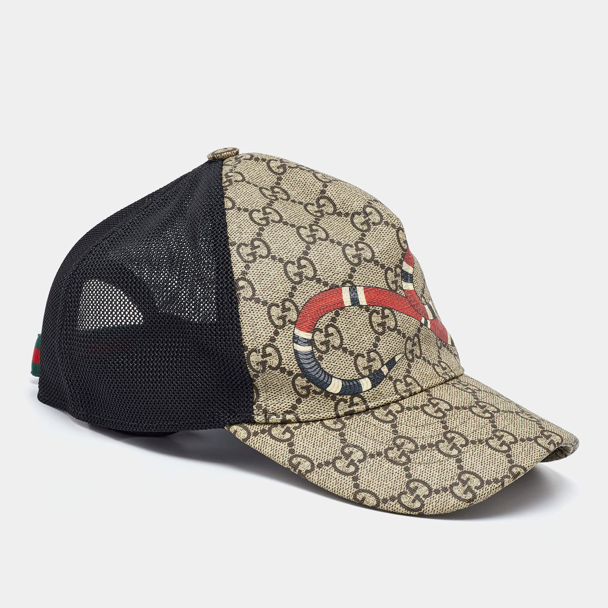 Gucci Beige GG Snake Print Canvas & Mesh Baseball Cap S