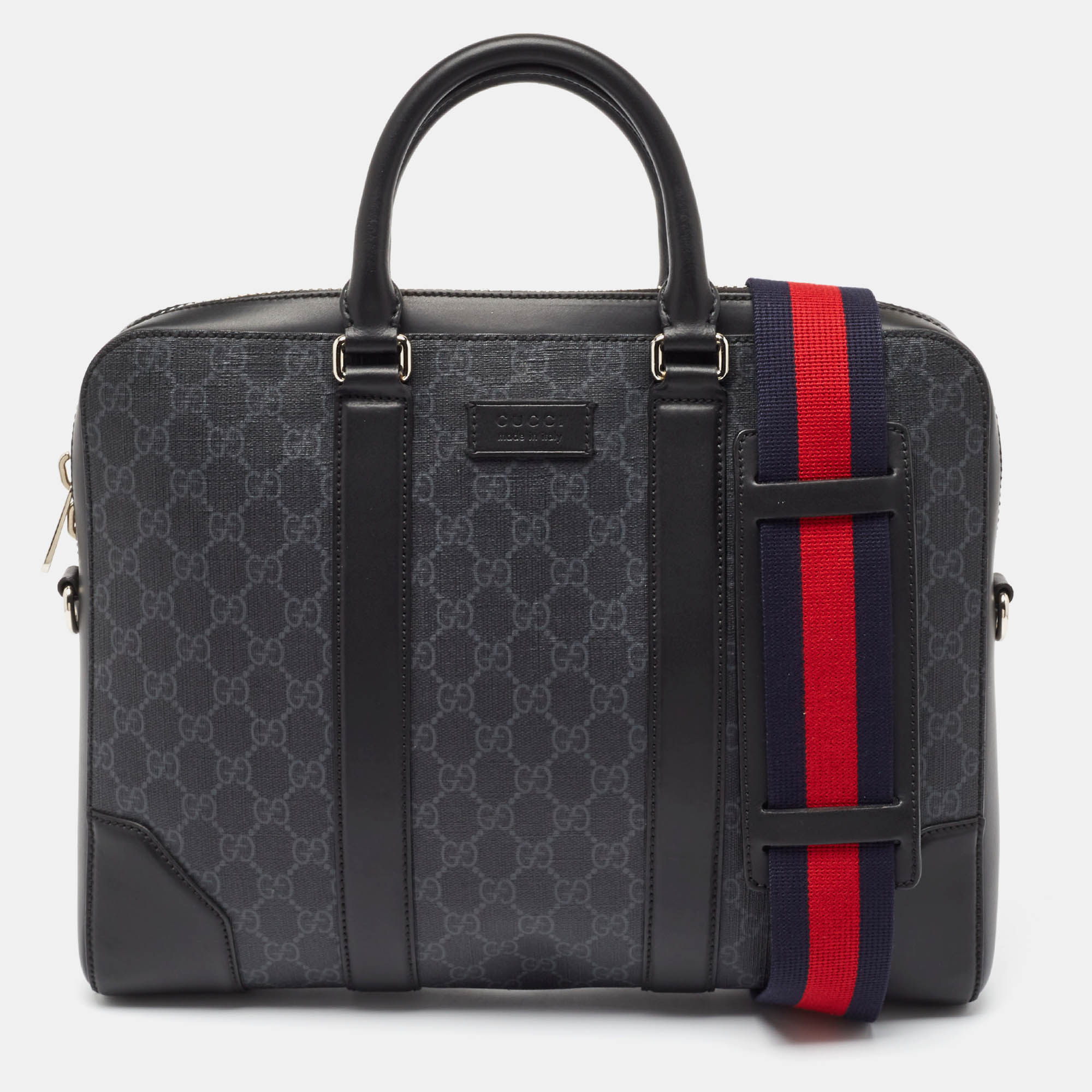 Gucci Black GG Supreme Canvas and Leather Briefcase Bag