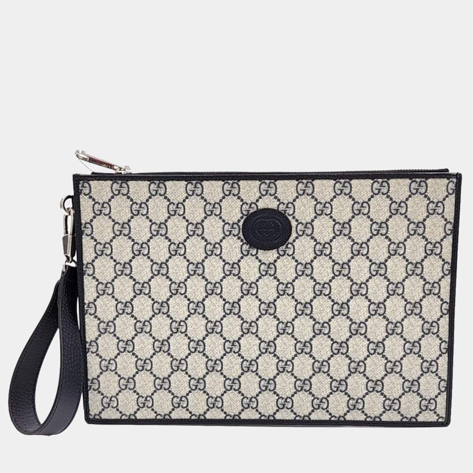 Gucci Beige GG Supreme Horsebit Pouch