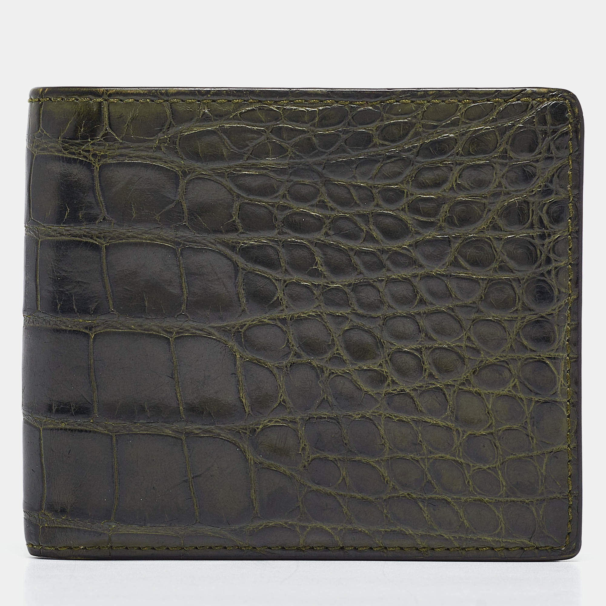 Gucci Green Crocodile Bifold Compact Wallet