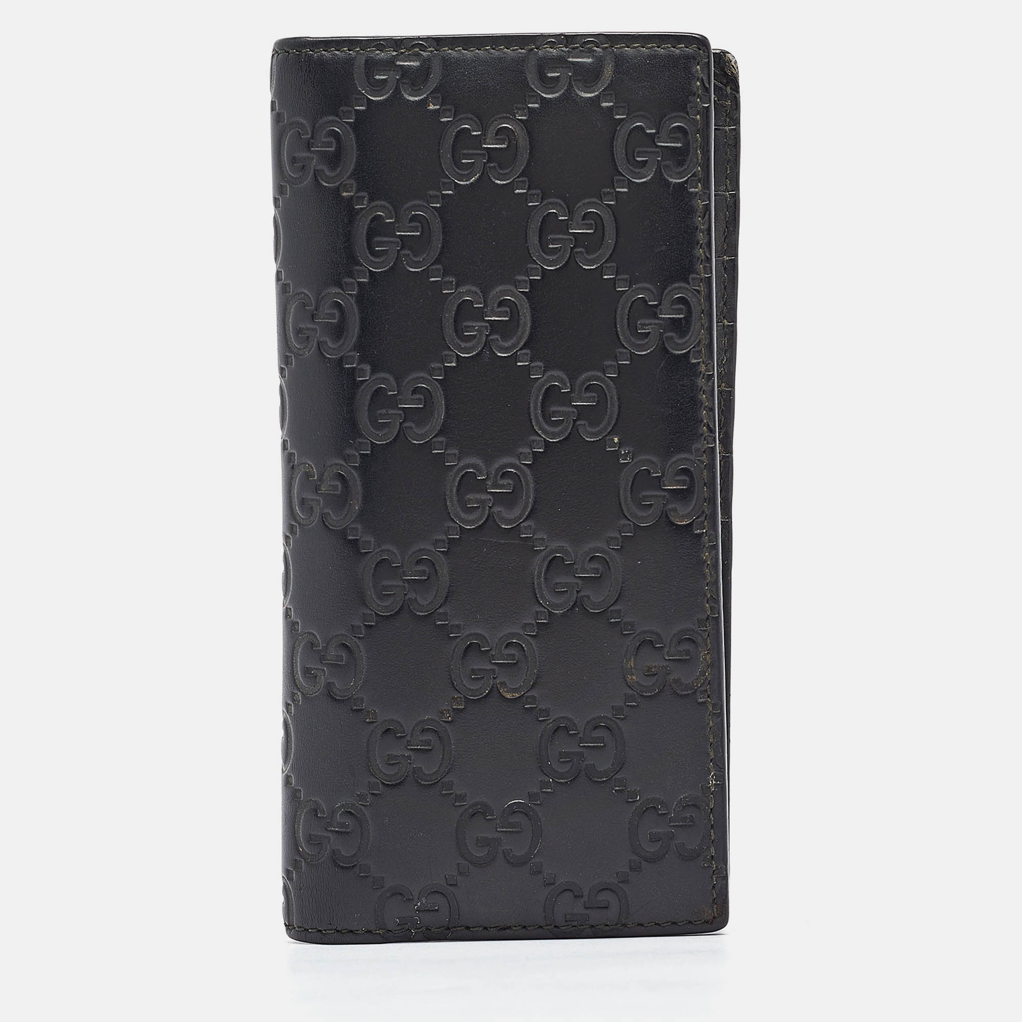 Pre Owned Gucci Black Guccissima Leather Bifold Long Wallet