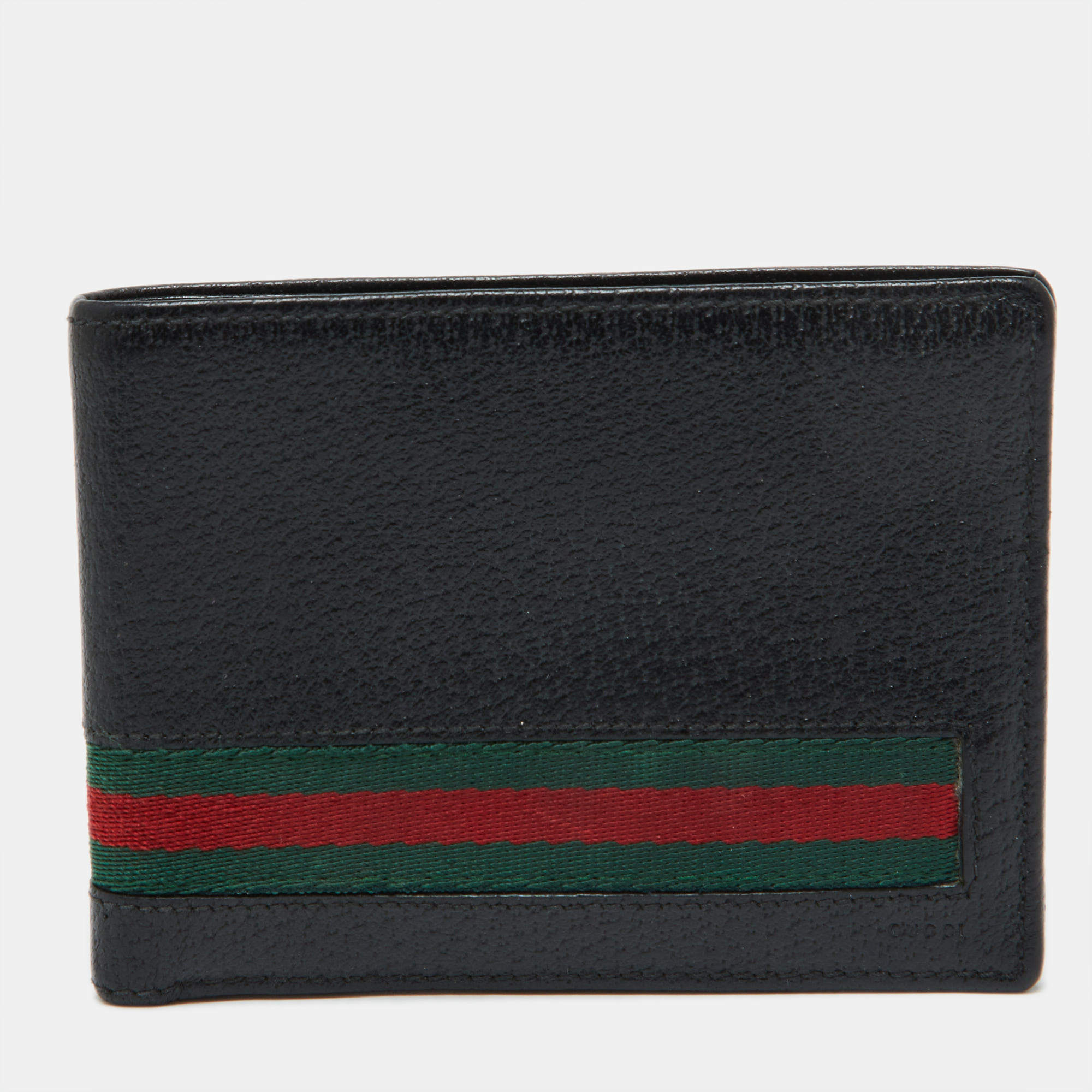 Gucci Black Leather Web Bifold Wallet