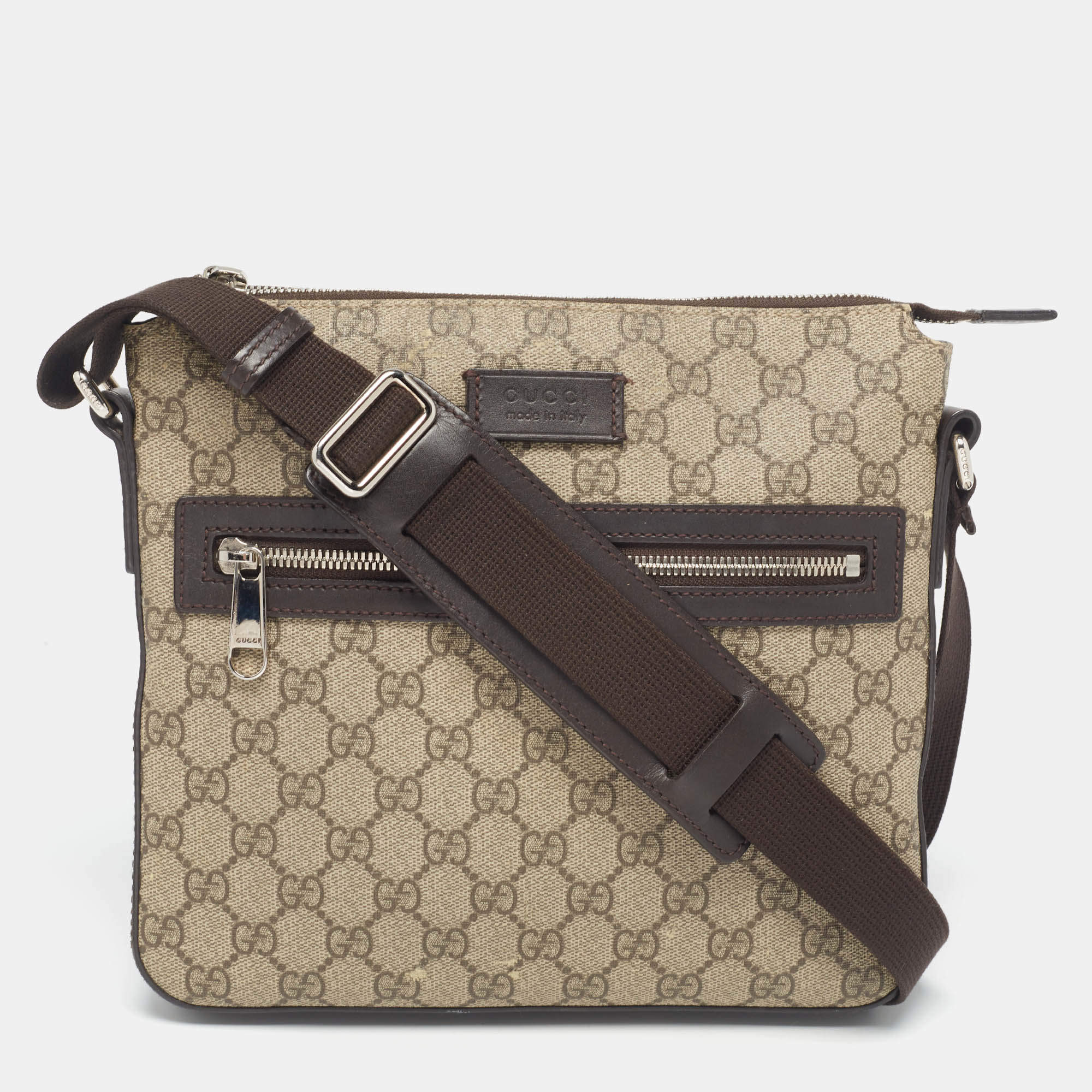 Gucci Beige/Brown GG Supreme Canvas and Leather Messenger Bag