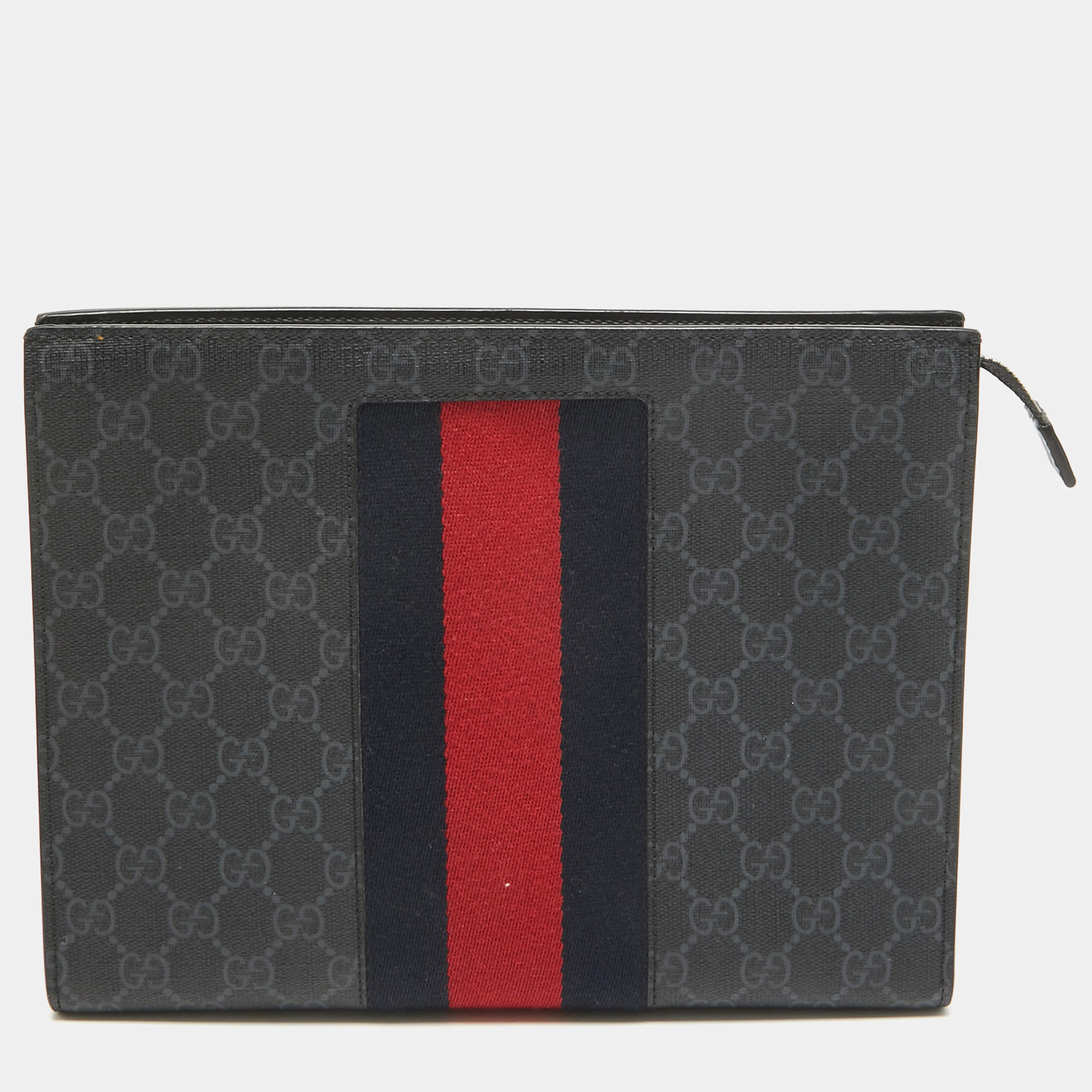 Gucci Black GG Supreme Canvas Web Zip Pouch