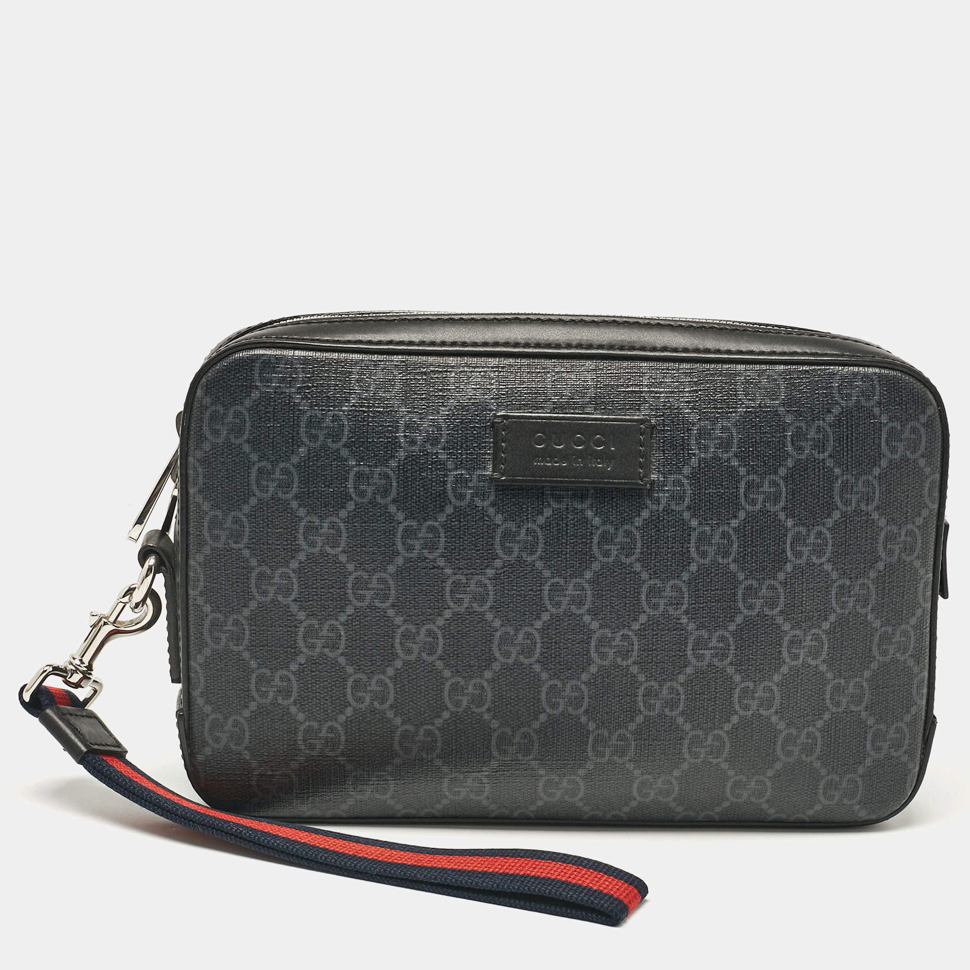 Gucci Black GG Supreme Canvas Wristlet Pouch