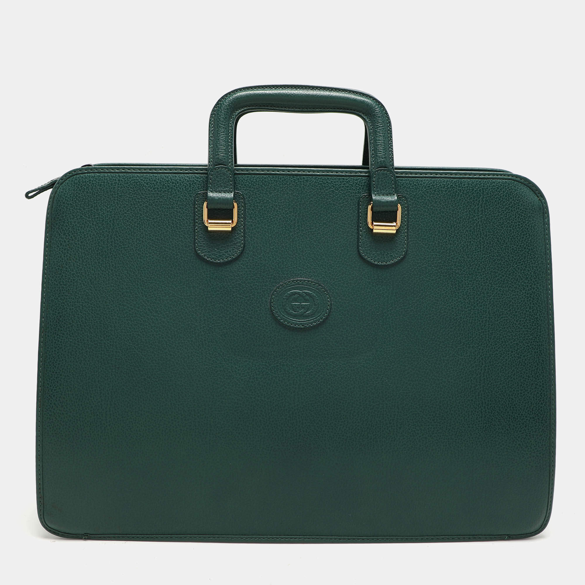 Pre Owned Gucci Green Leather Vintage Business Bag