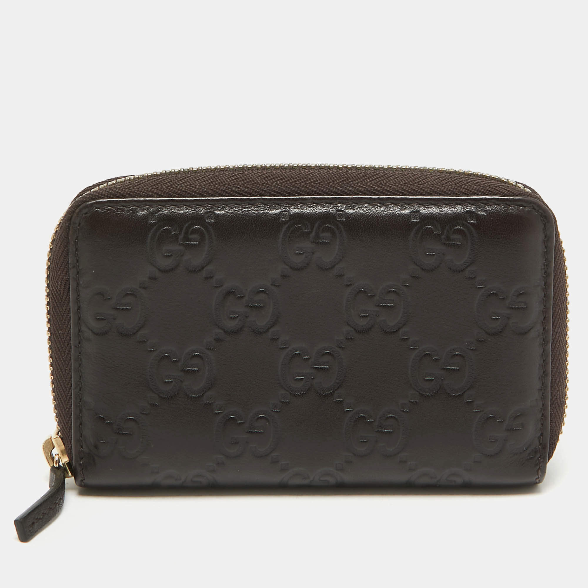 Gucci Black Guccissima Leather Zip Around Card Case