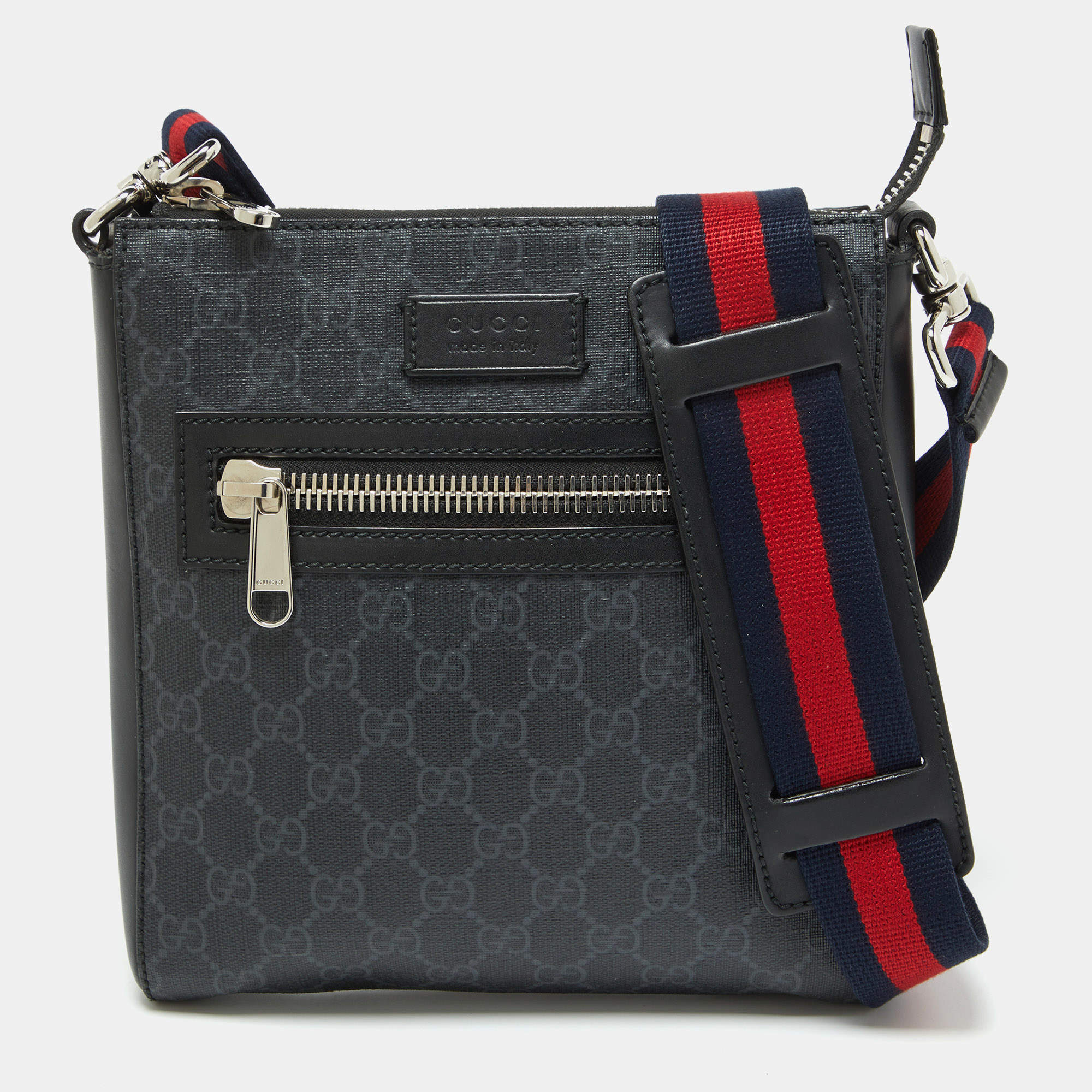 Pre Owned Gucci Black GG Supreme Canvas and Leather Crossbody Bag