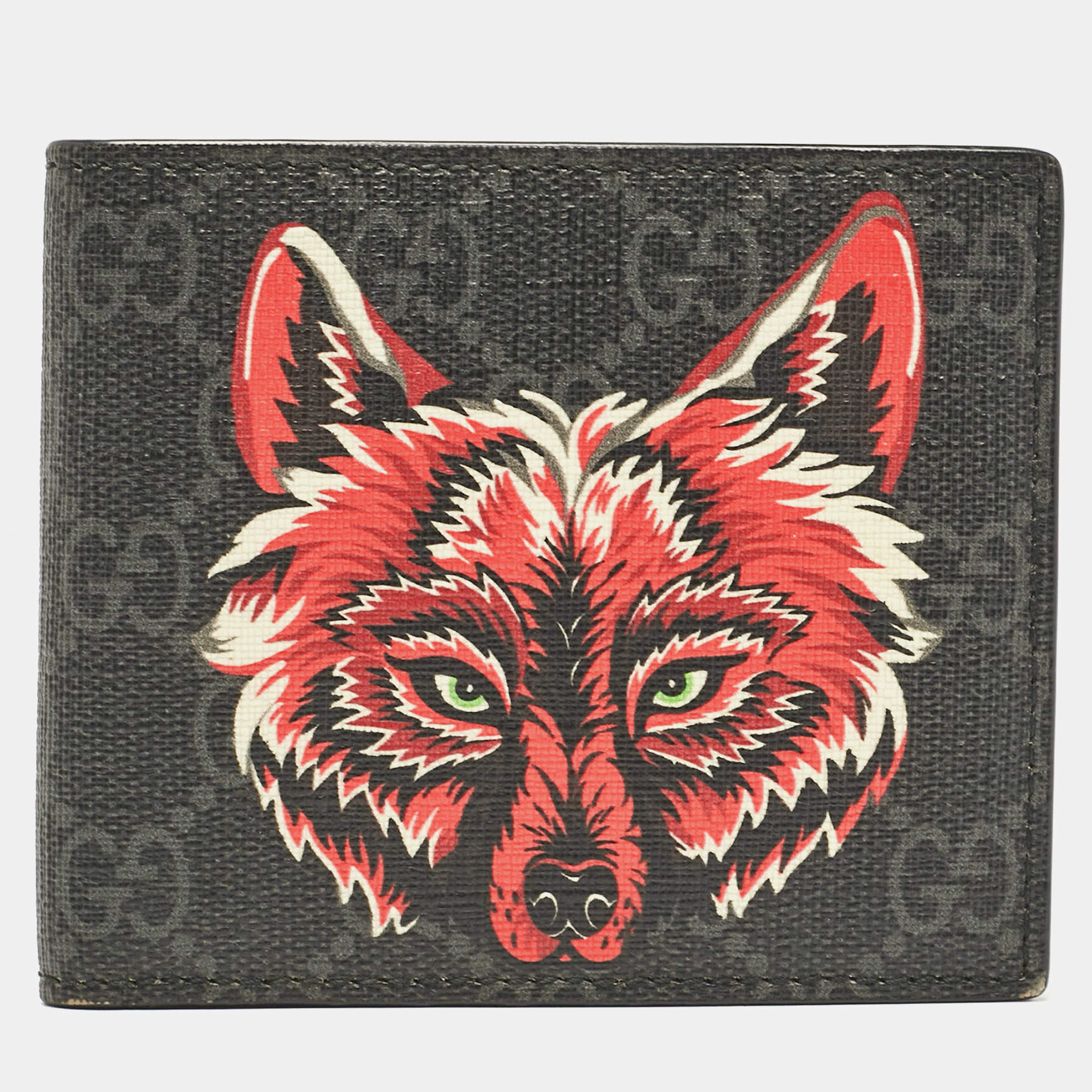Gucci Black GG Supreme Canvas Wolf Print Bifold Wallet