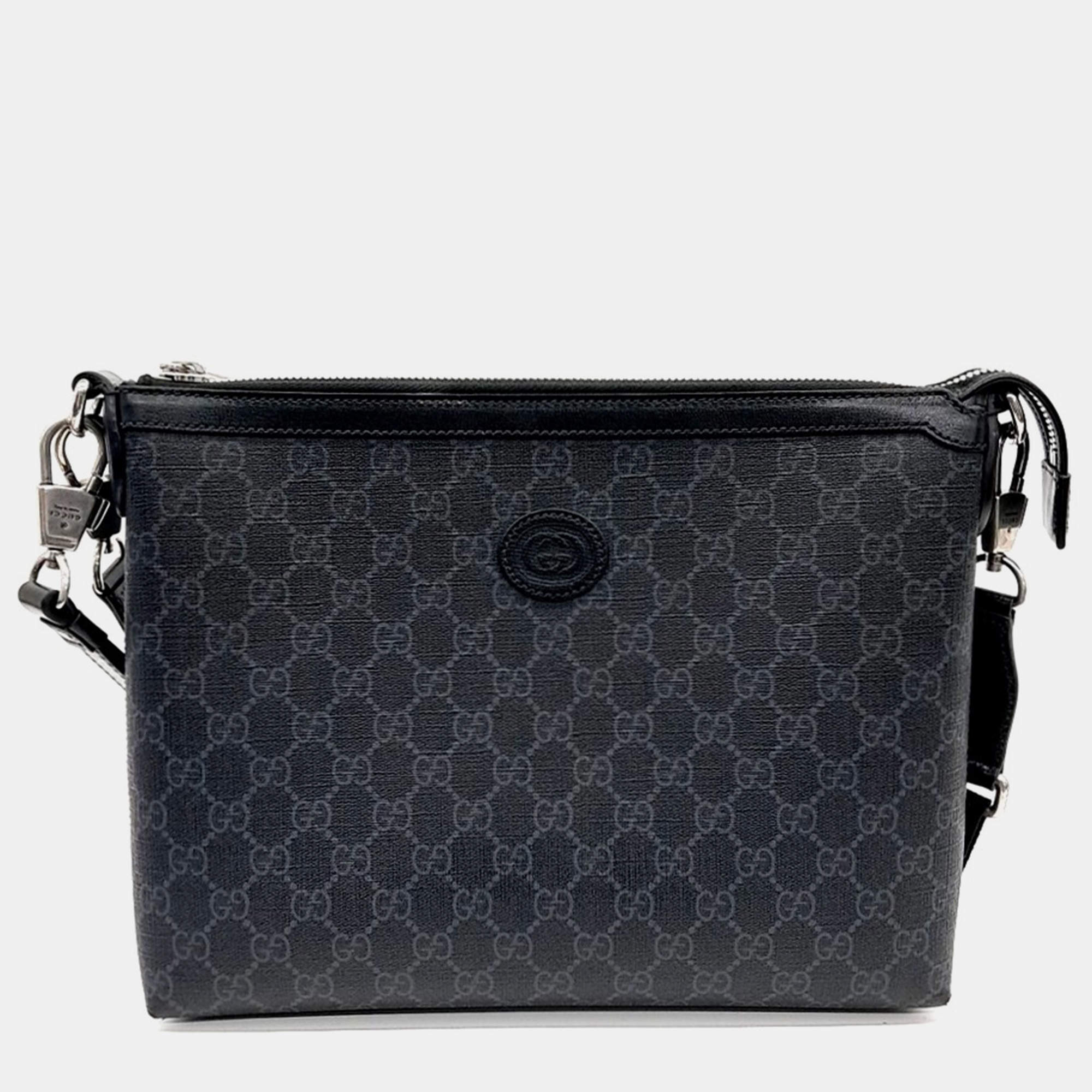 Gucci Black PVC Interlocking G Messenger Bag