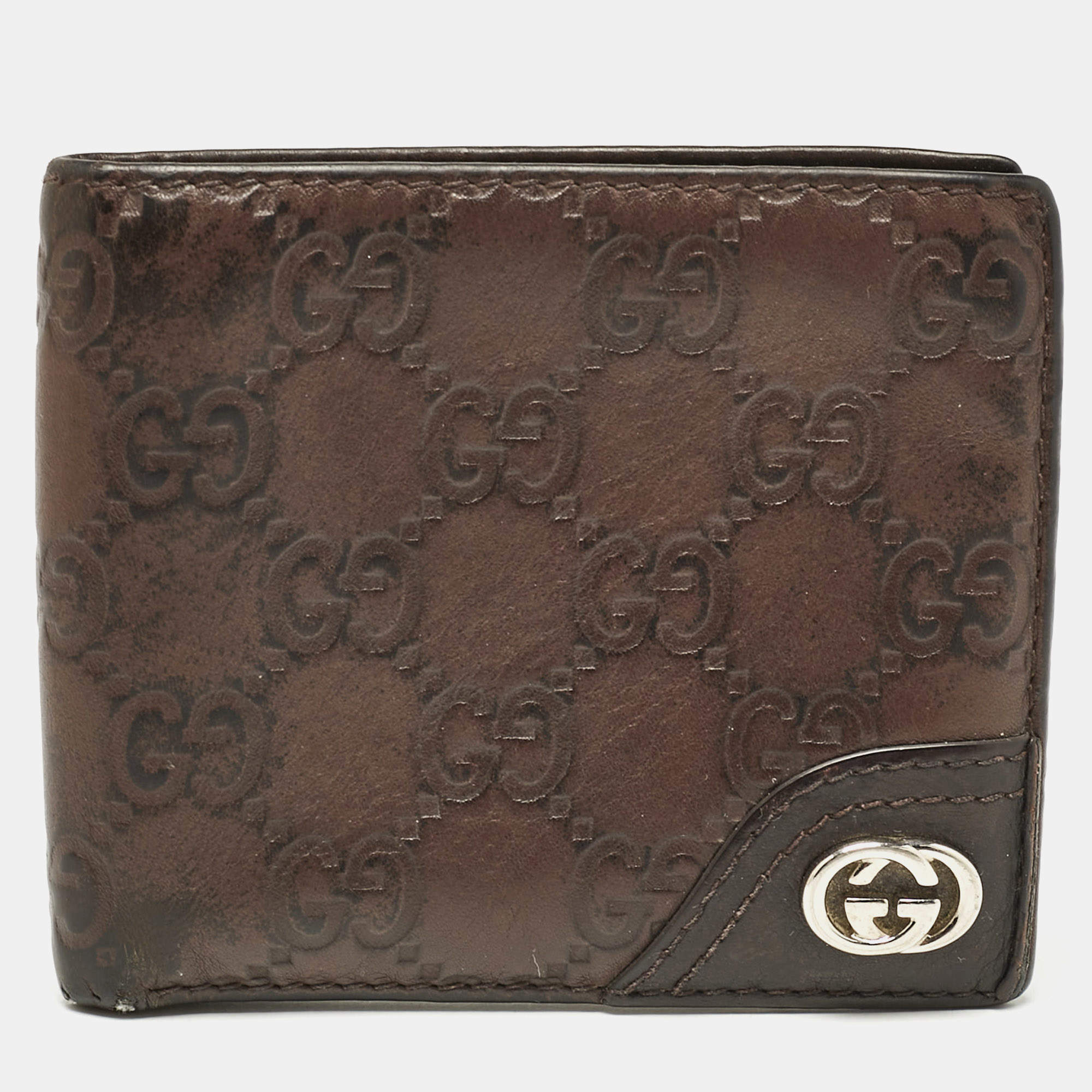 Gucci Brown Guccissima Leather Interlocking G Bifold Wallet
