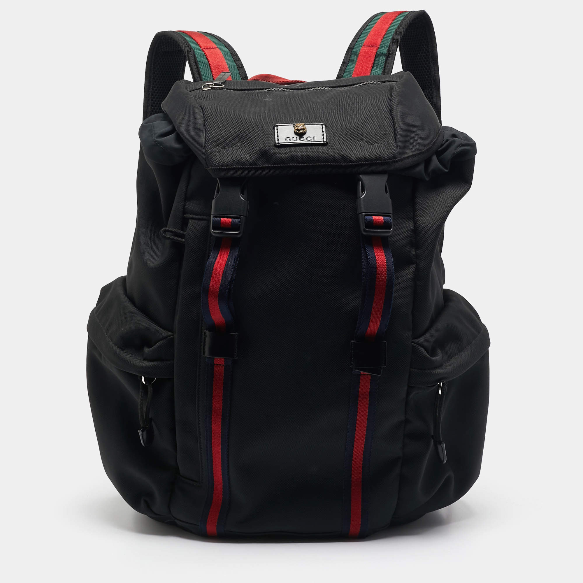 Gucci Black Nylon Web Drawstring Backpack