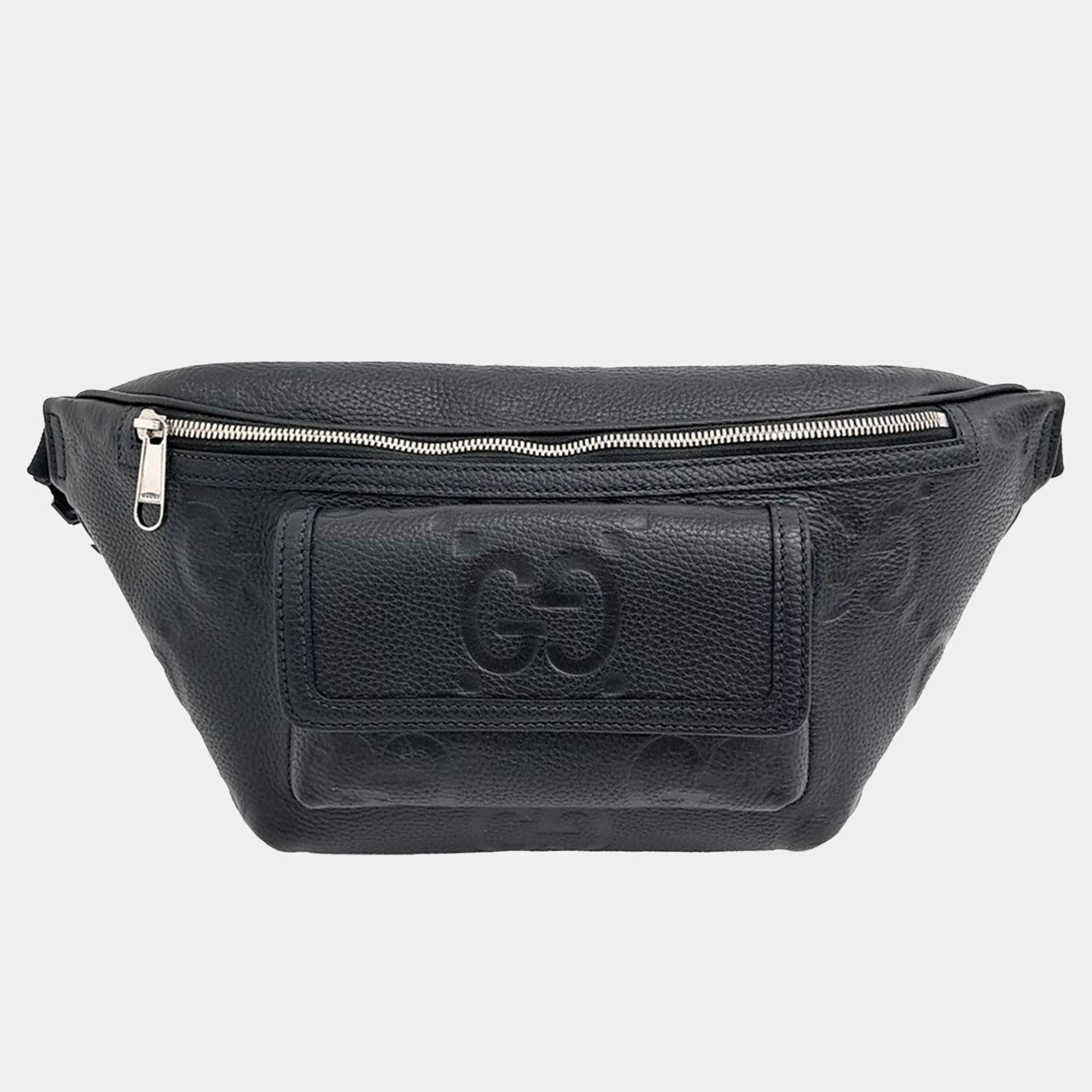 Gucci Black Leather GG embossed belt bag