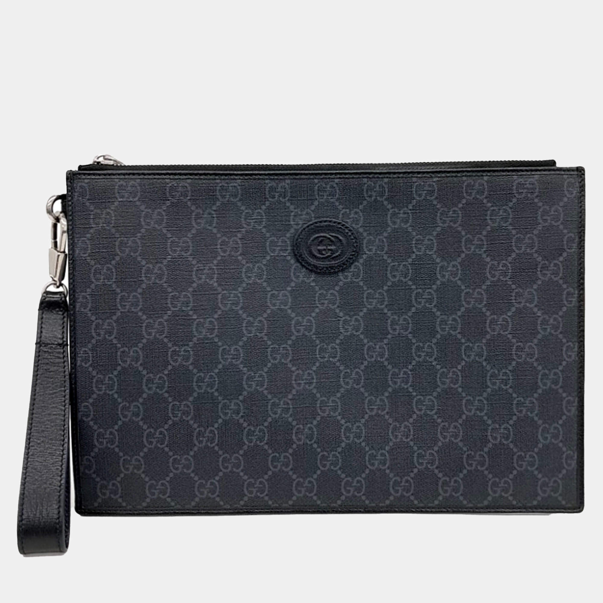 Gucci Black PVC Interlocking Clutch