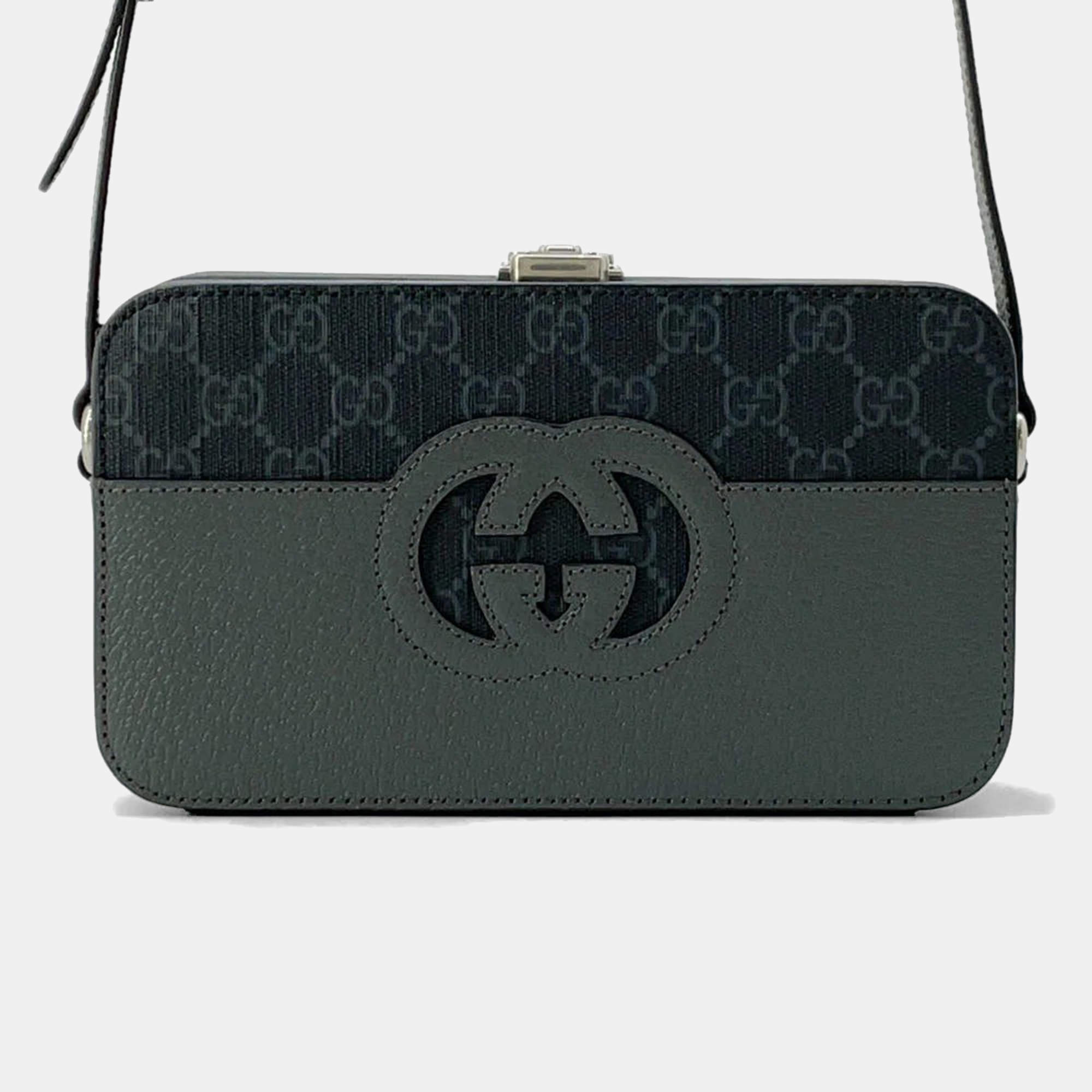 Gucci Grey/Black Cutout Interlocking G Shoulder Bag 