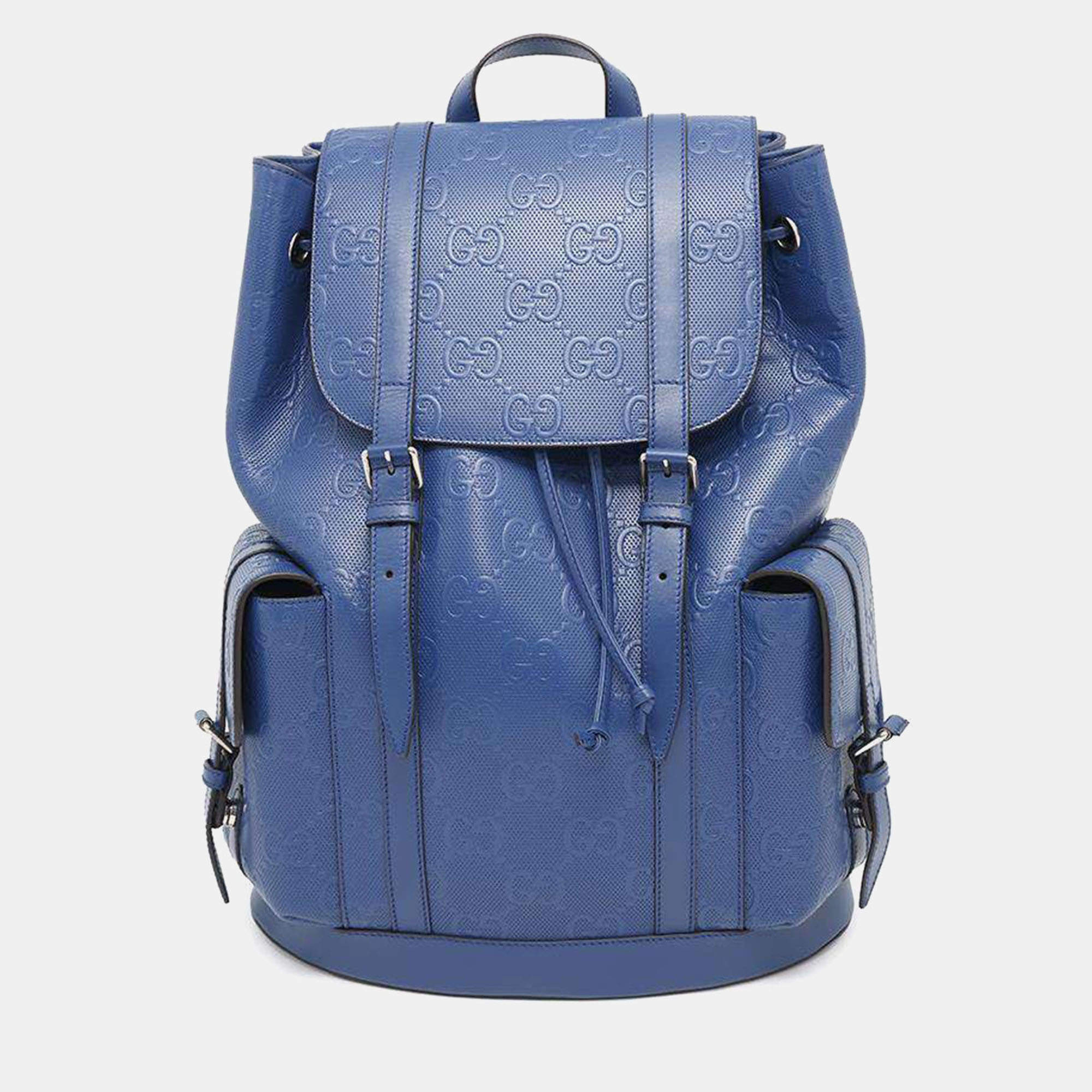 Gucci Blue Leather GG Embossed Backpack