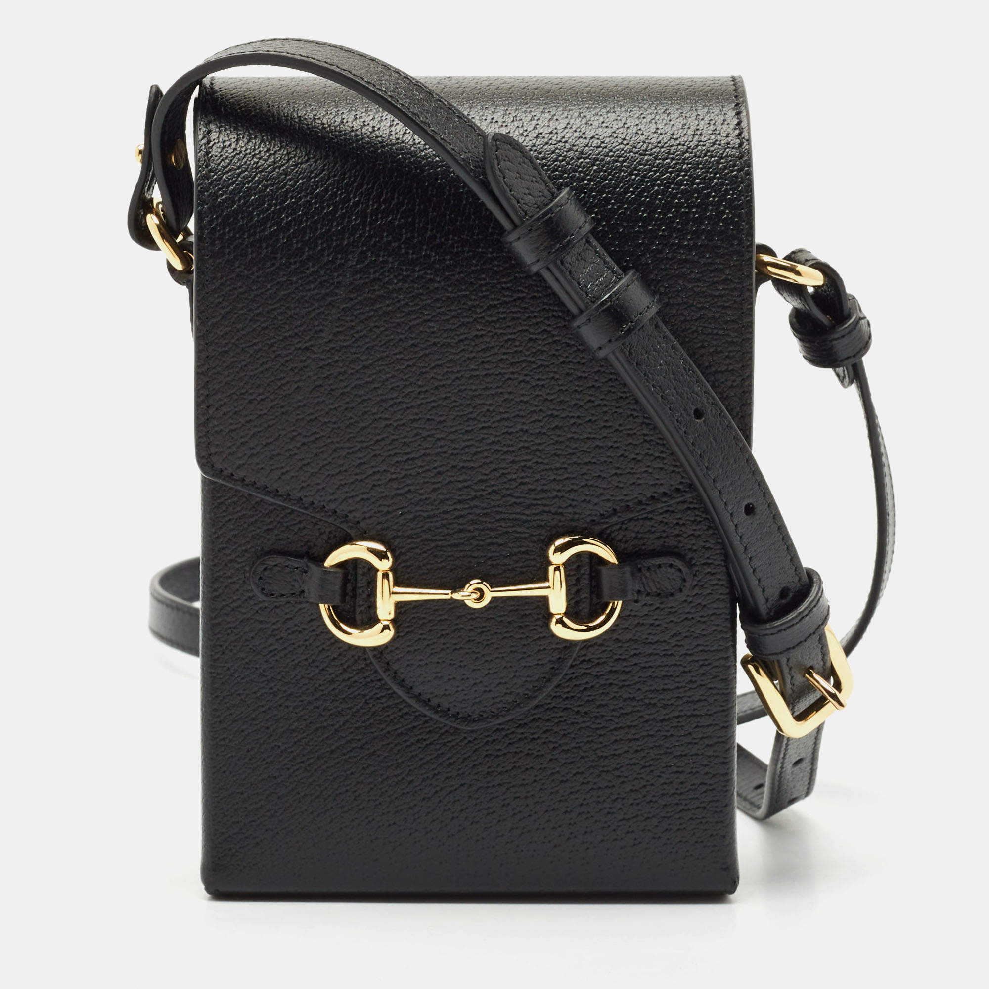 Pre Owned Gucci Black Leather Mini Horsebit 1955 Crossbody Bag