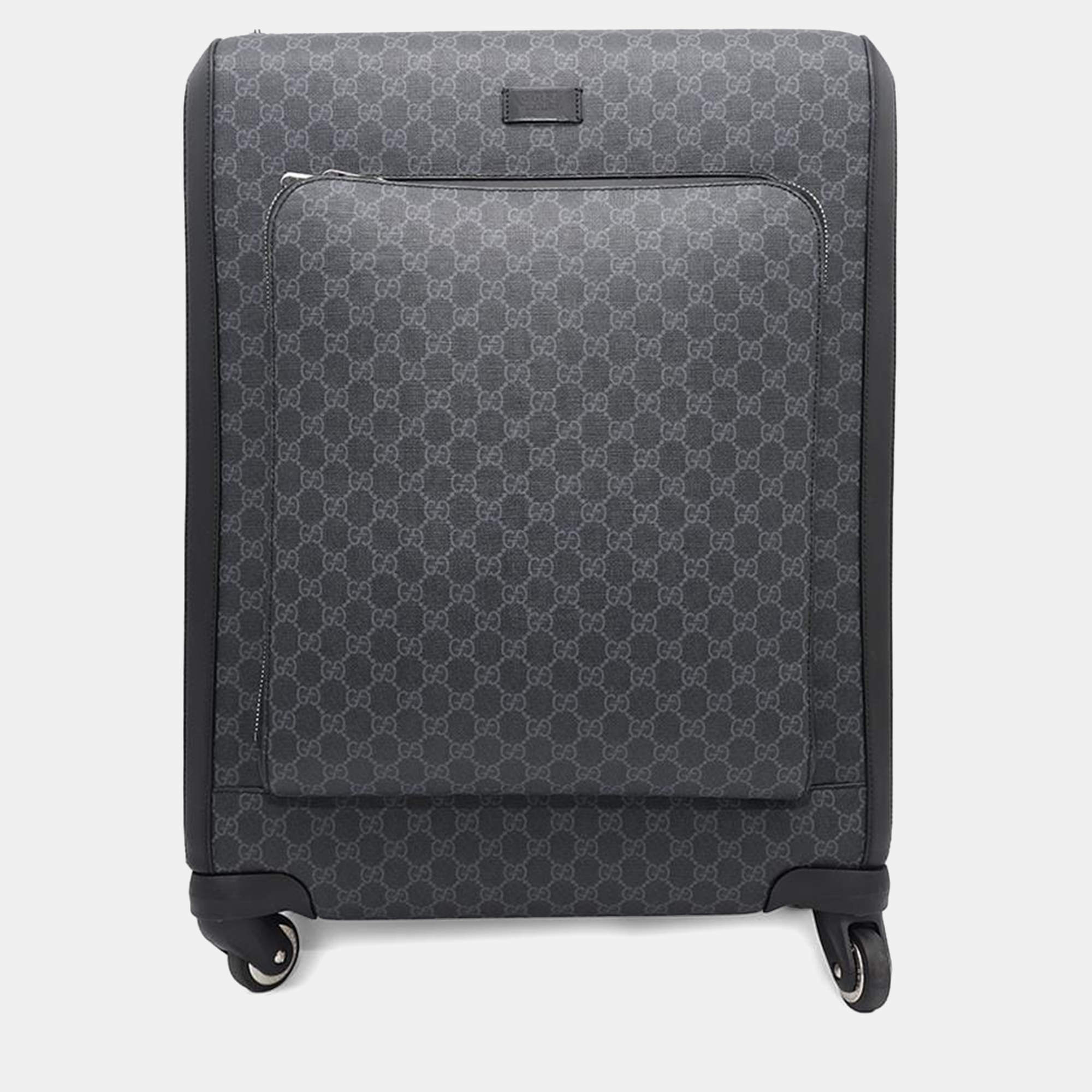Gucci Gg Supreme Suitcase Black Pvc Leather