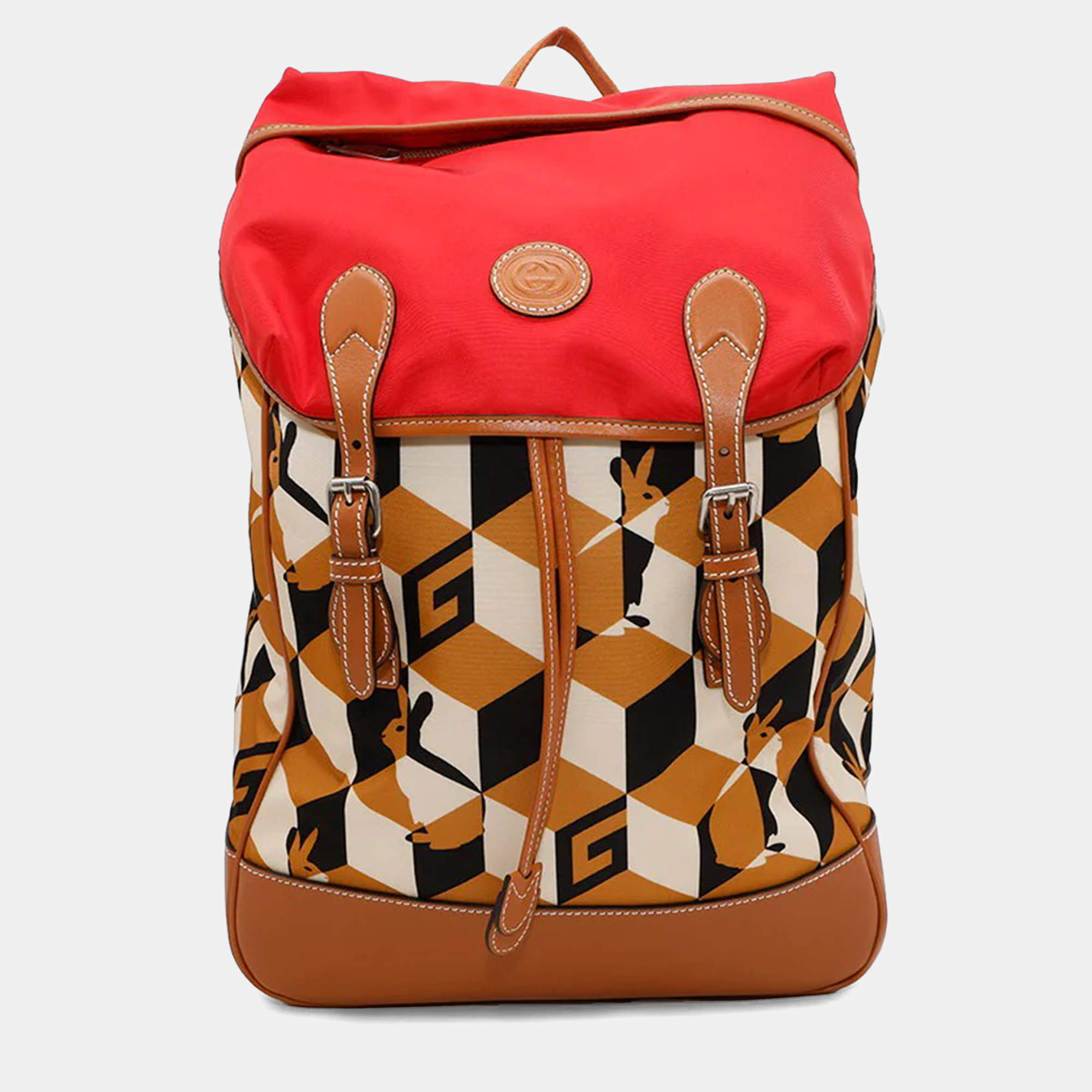 Gucci Interlocking G Rabbit Brown/Red Nylon and Leather Backpack