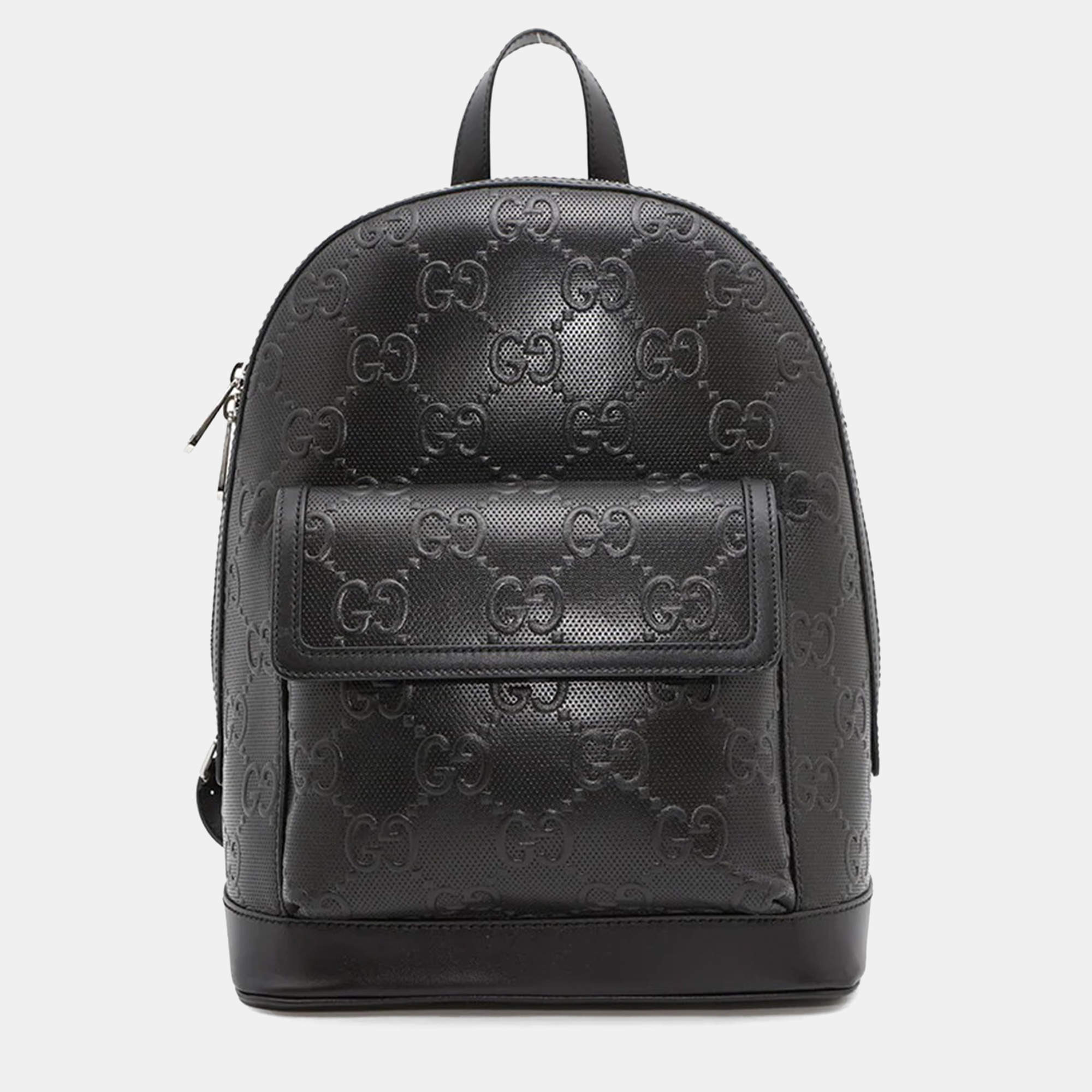 Gucci Gg Embossed Backpack Black Leather