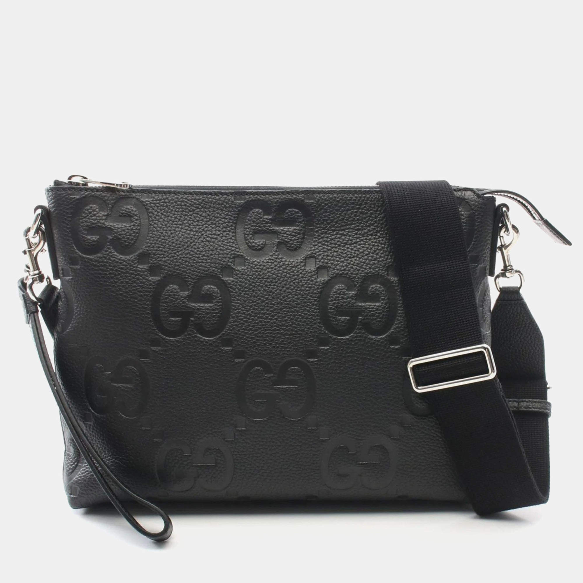 Gucci Jumbo Gg Medium Bag Shoulder Leather Black