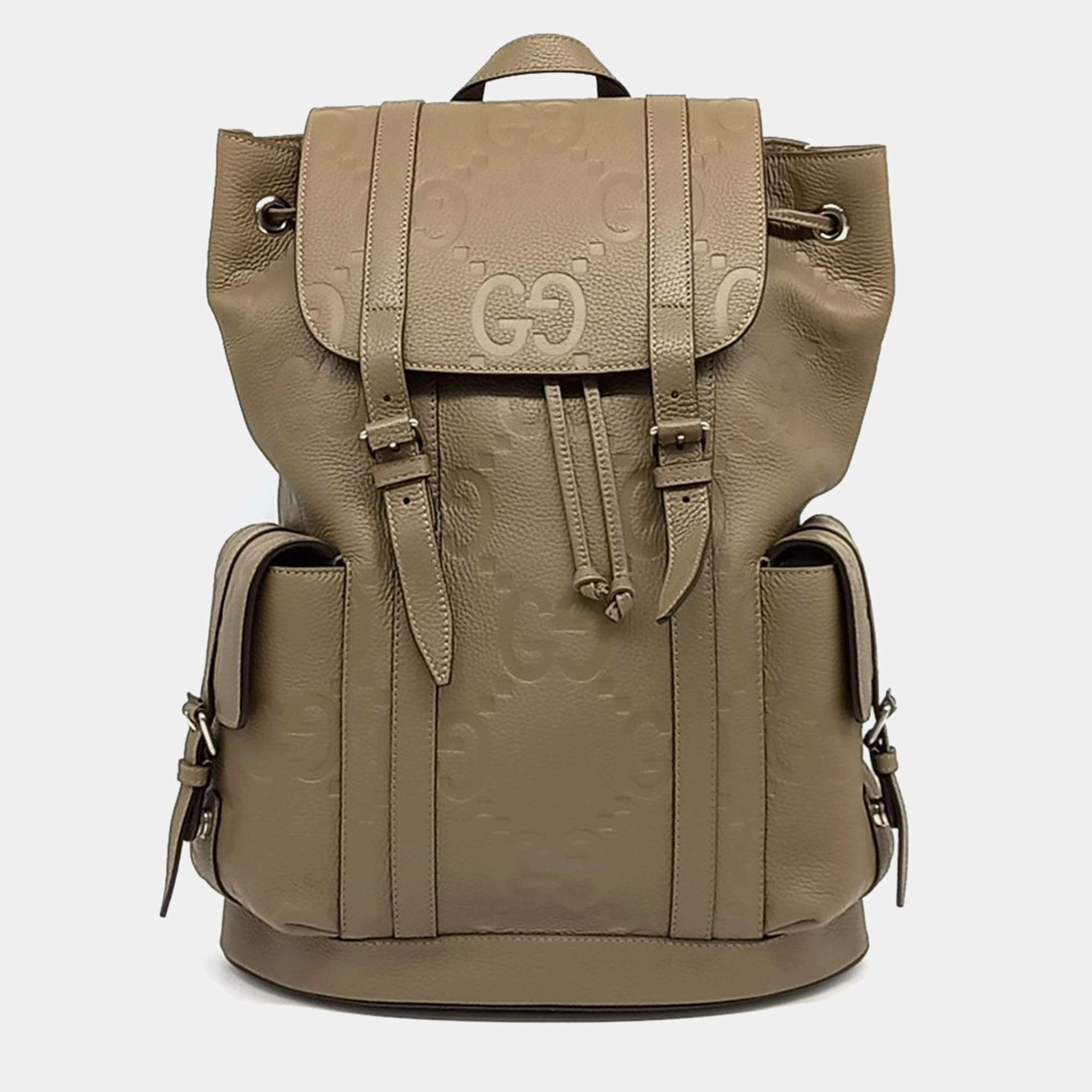 Pre Owned Gucci Brown Leather GG Embossed Backpack