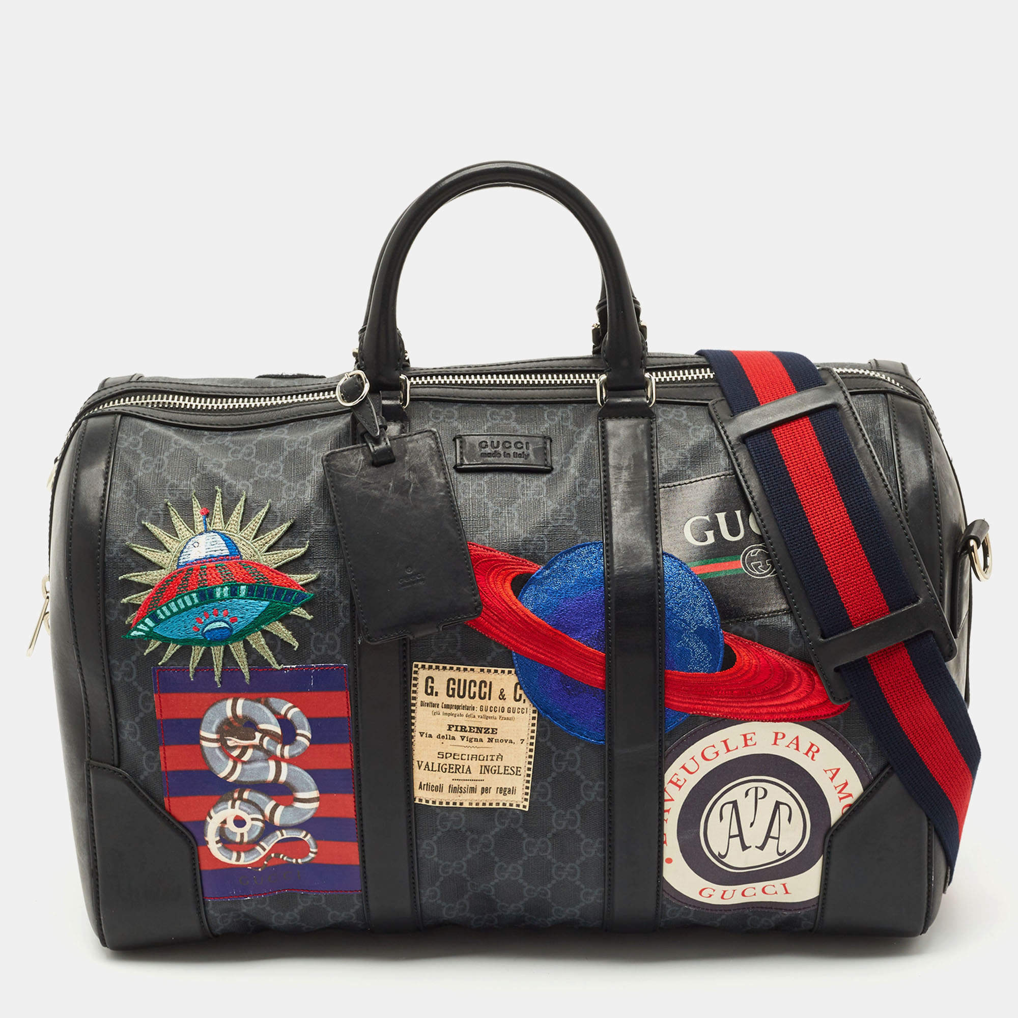 Gucci Black/Grey GG Supreme Canvas Medium Patchwork Duffel