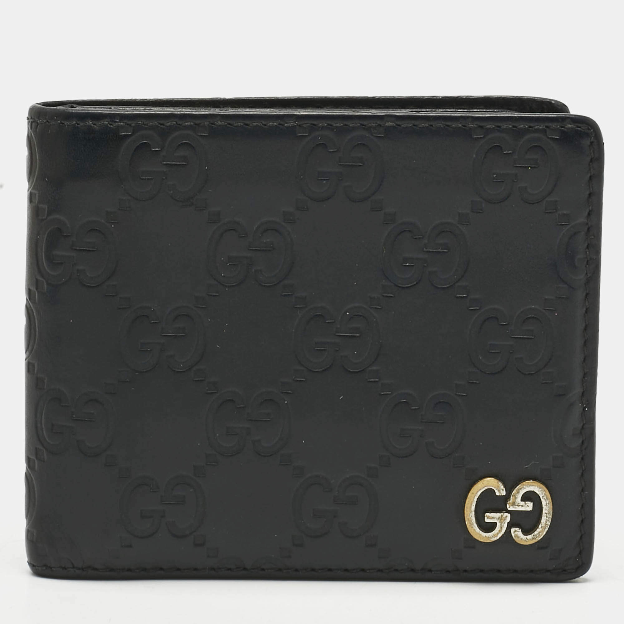 Pre Owned Gucci Black Guccissima Leather Interlocking G Bifold Wallet