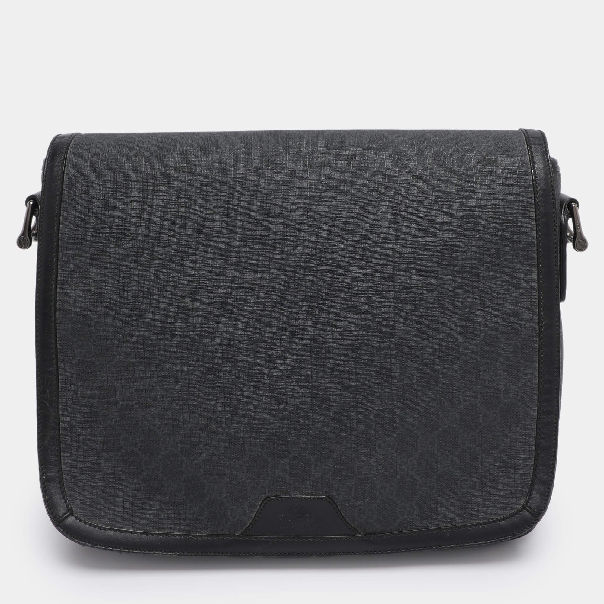 Pre Owned Gucci Grey GG Supreme Canvas and Leather Messenger Bag