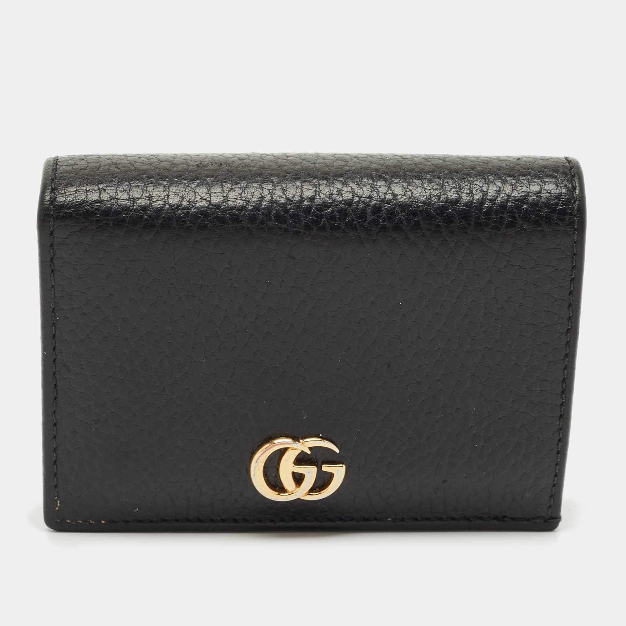 Pre Owned Gucci Black Leather GG Marmont Flap Card Case