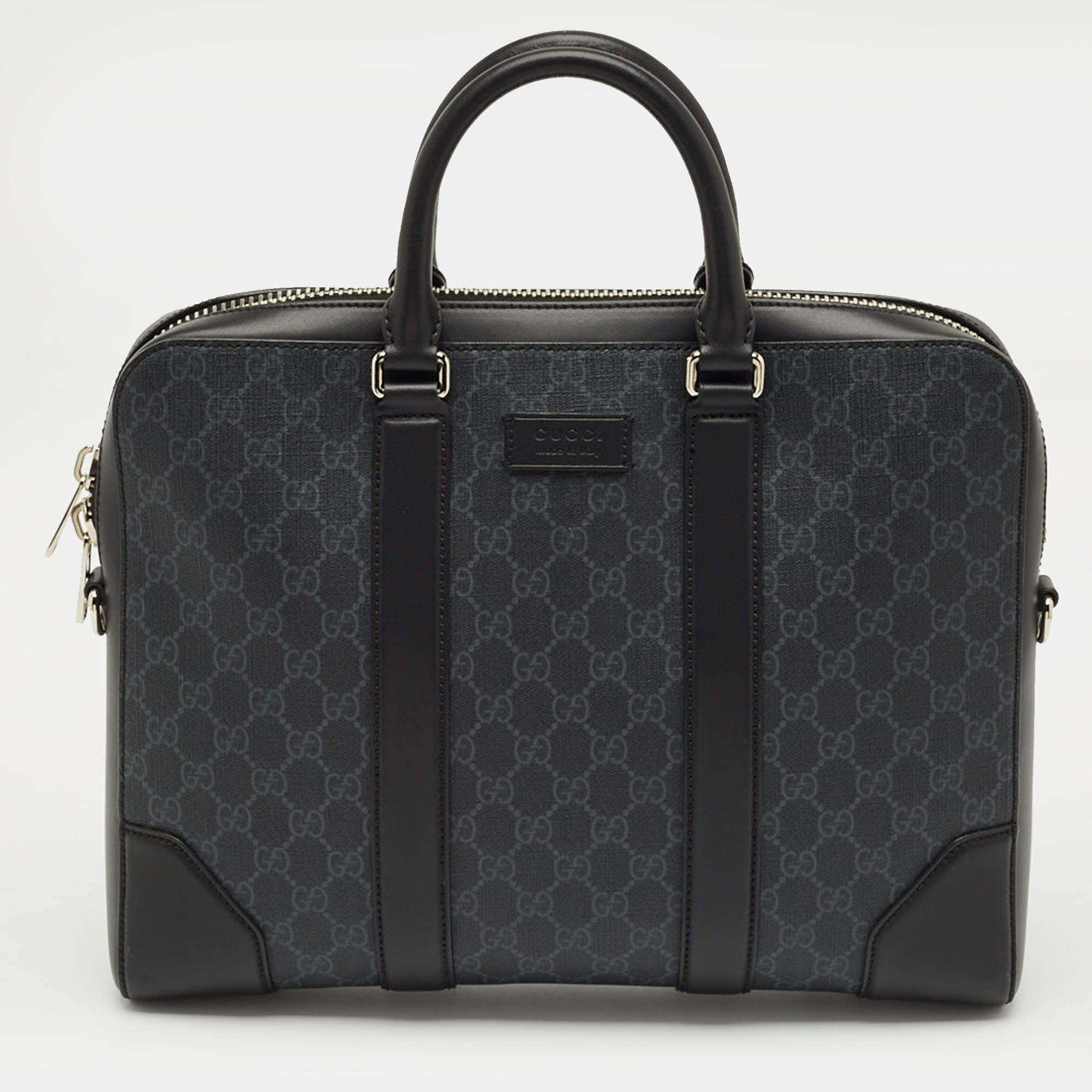 Pre Owned Gucci Black/Grey GG Supreme Canvas Briefcase