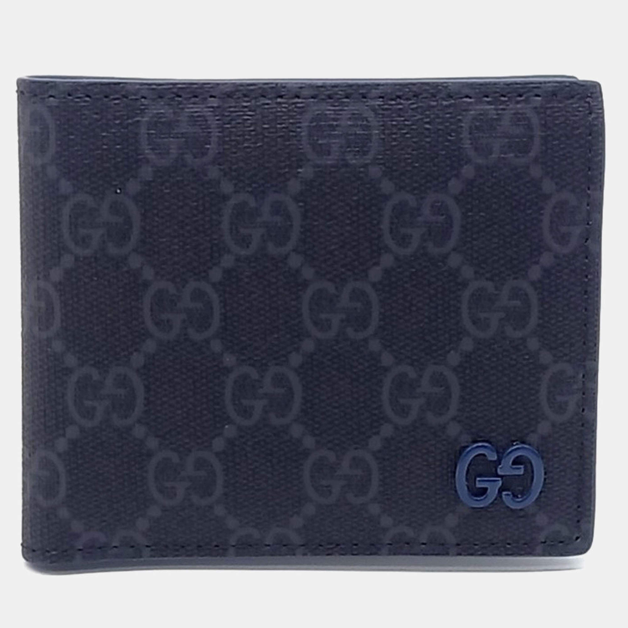 Pre Owned Gucci Black Coated Canvas GG Bifold Wallet