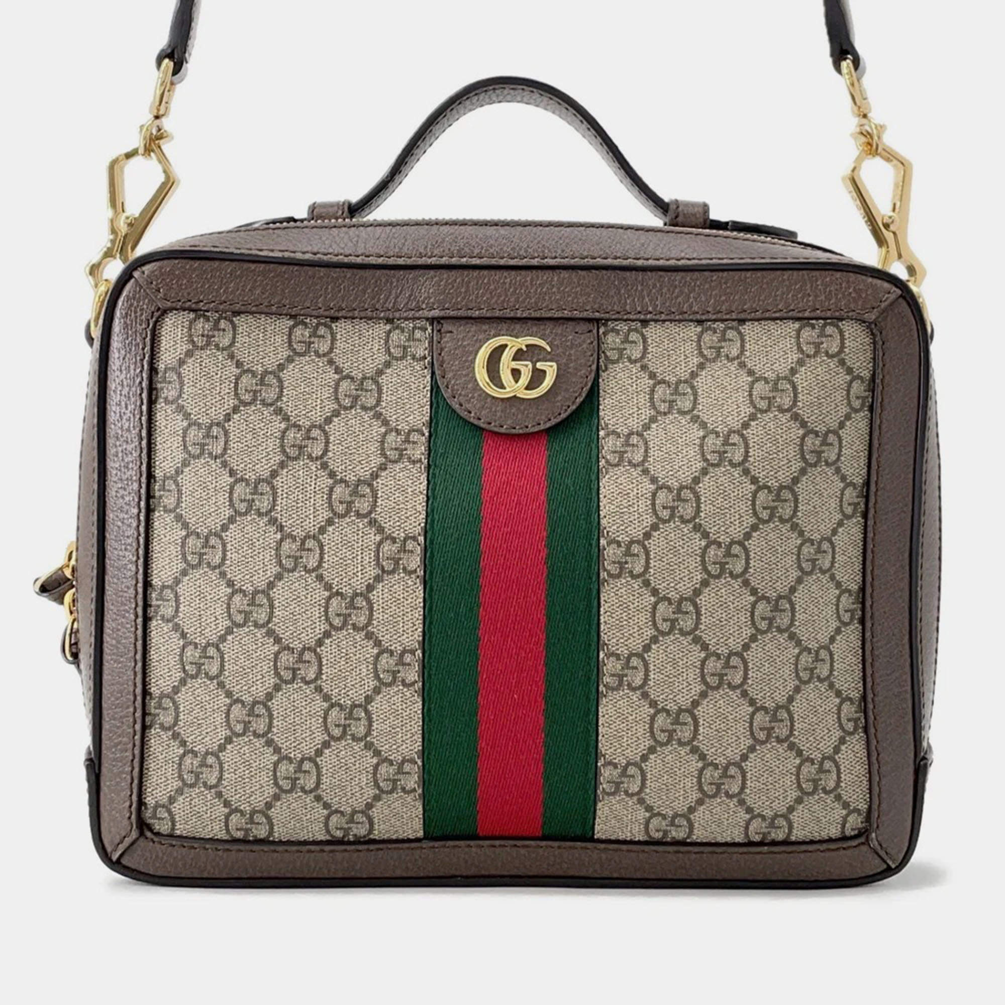 Pre Owned Gucci Ophidia Gg Supreme Shoulder Bag Beige/Brown Pvc Leather