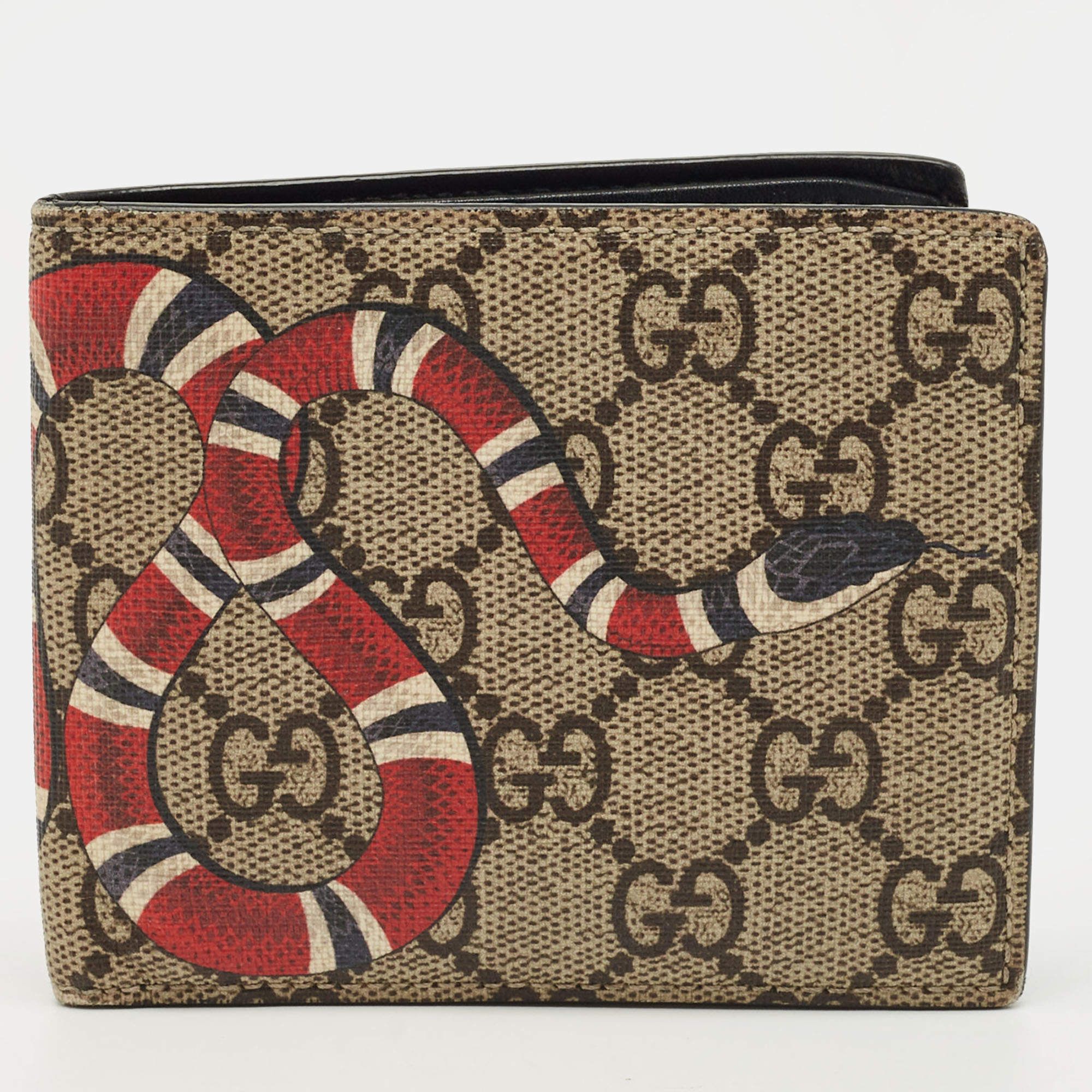 Pre Owned Gucci Beige GG Supreme Canvas Kingsnake Bifold Wallet
